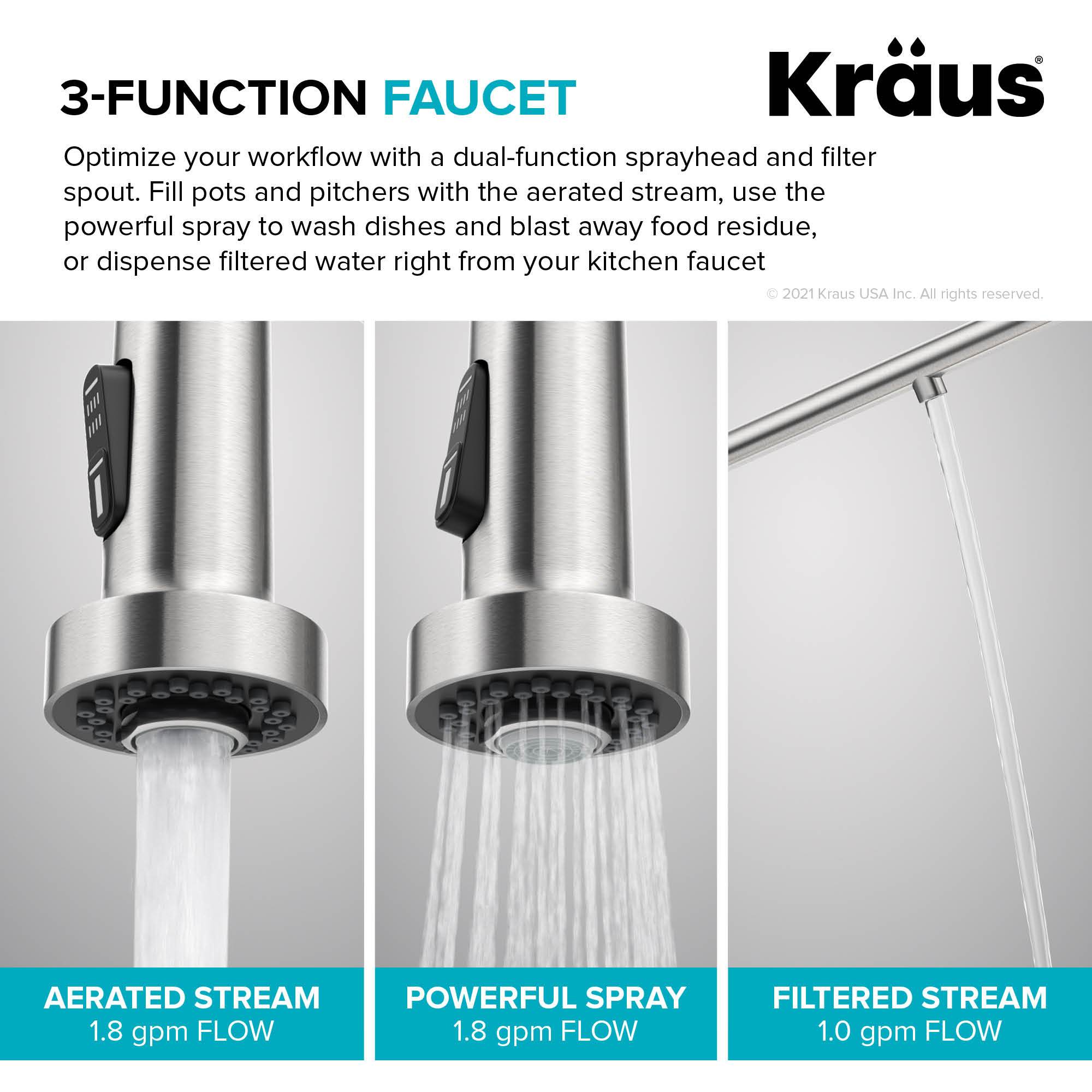 Kraus KFF-1610CH, Bolden 2-in-1 Commercial Style Pull-Down Single Handle Water Filter Kitchen Faucet, Chrome