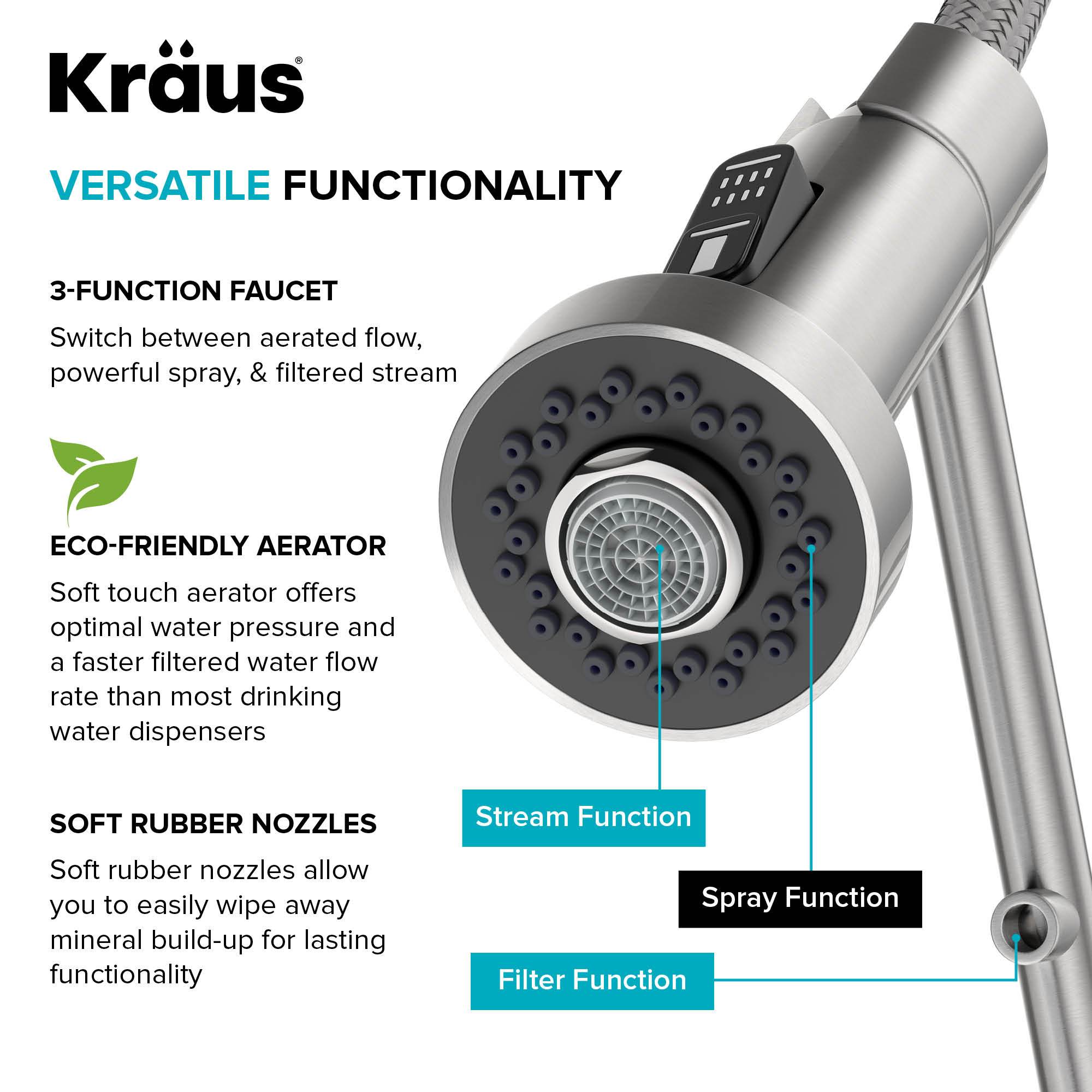 KRAUS Style Single Handle Kitchen Faucet with Integrated Dispenser for Water Filtration in Chrome KFF-1610CH | DirectSinks