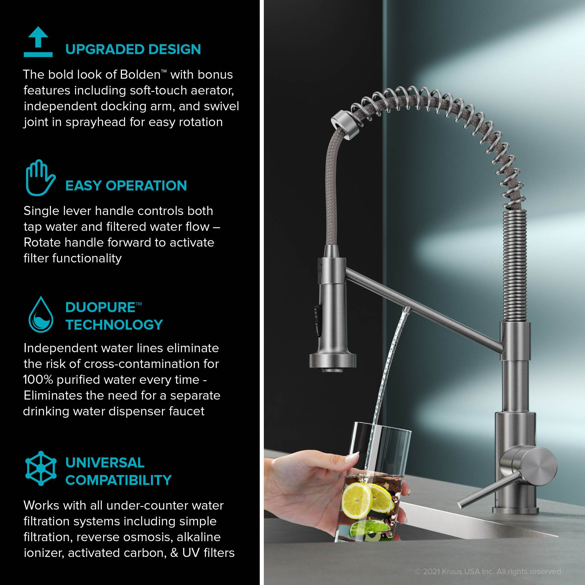 KRAUS Style Single Handle Kitchen Faucet with Integrated Dispenser for Water Filtration in Matte Black KFF-1610MB | DirectSinks
