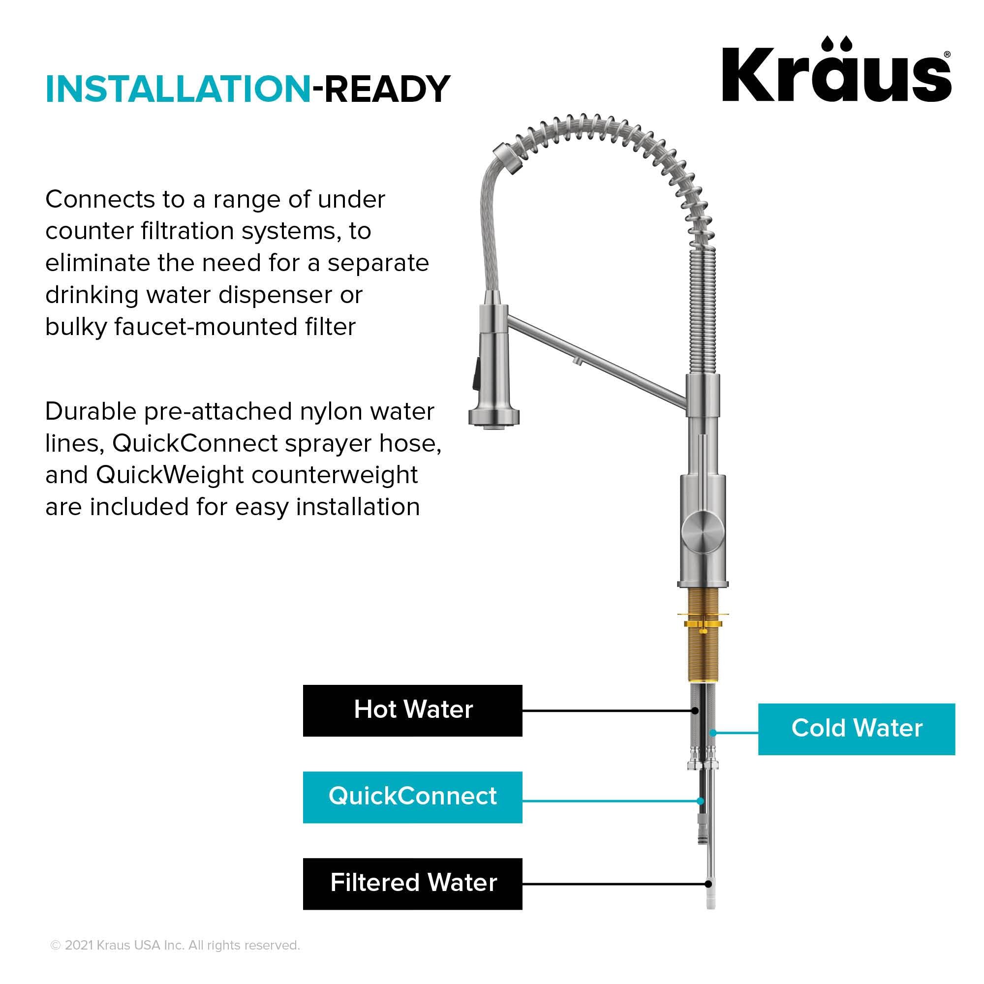 KRAUS Style Single Handle Kitchen Faucet with Integrated Dispenser for Water Filtration in Spot Free Stainless Steel KFF-1610SFS | DirectSinks