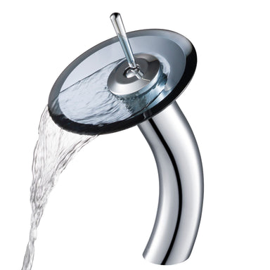 KRAUS Single Lever Waterfall Vessel Faucet with Glass Disk in Chrome and Black Clear KGW-1700CH-BLCL | DirectSinks
