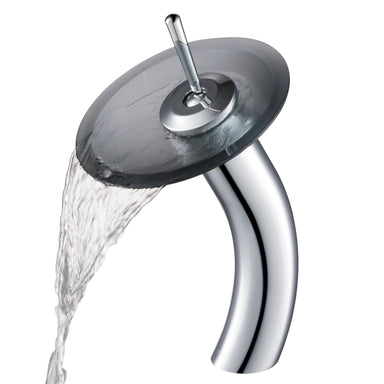 KRAUS Single Lever Waterfall Vessel Faucet with Glass Disk in Chrome and Black Frosted KGW-1700CH-BLFR | DirectSinks