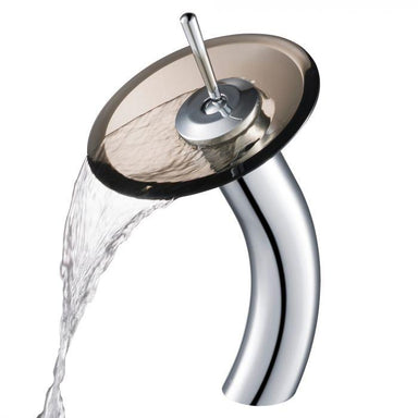 KRAUS Single Lever Waterfall Vessel Faucet with Glass Disk in Chrome and Brown Clear KGW-1700CH-BRCL | DirectSinks