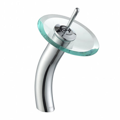 KRAUS Single Lever Waterfall Vessel Faucet with Glass Disk in Chrome and Clear KGW-1700CH-CL | DirectSinks