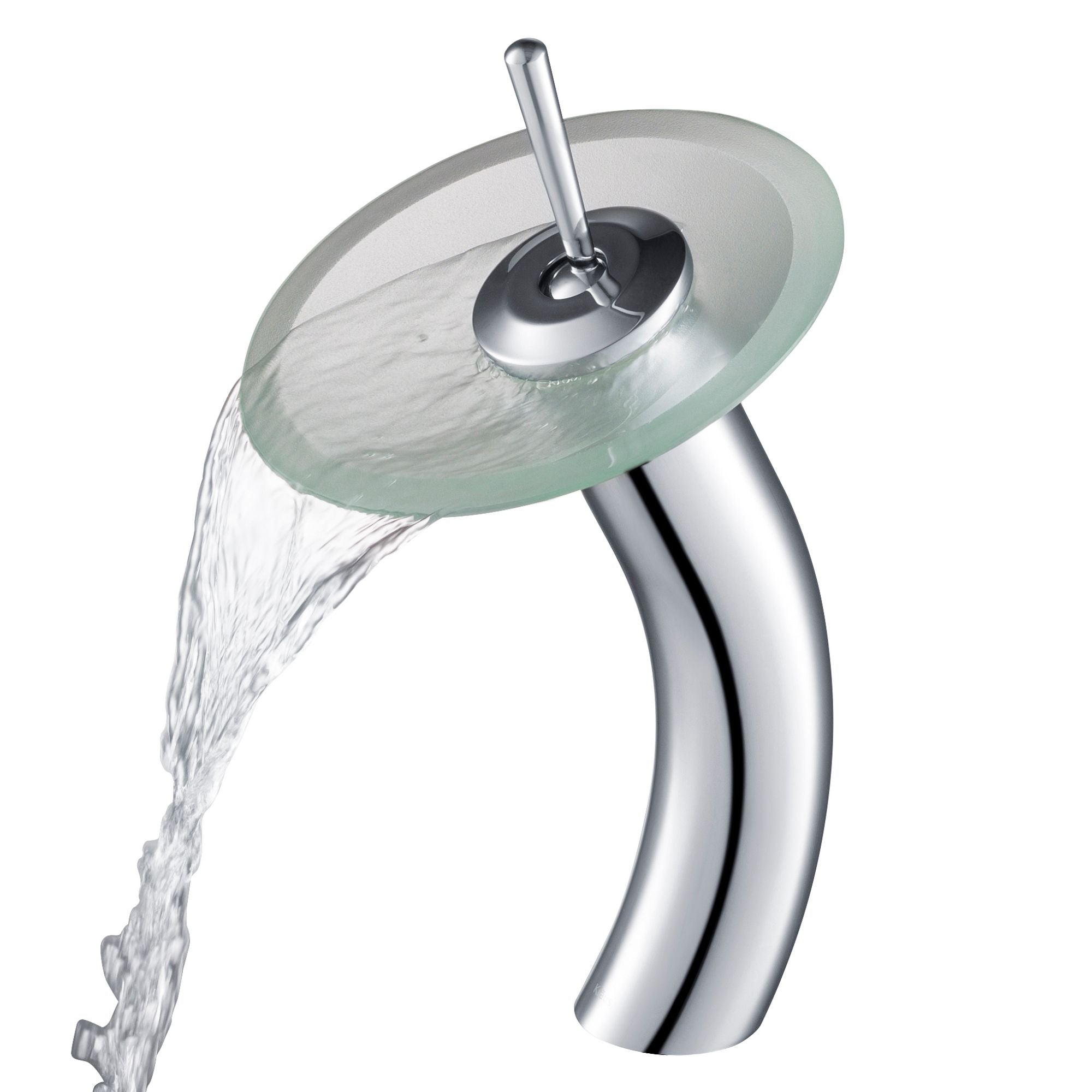 KRAUS Single Lever Waterfall Vessel Faucet with Glass Disk in Chrome and Frosted KGW-1700CH-FR | DirectSinks