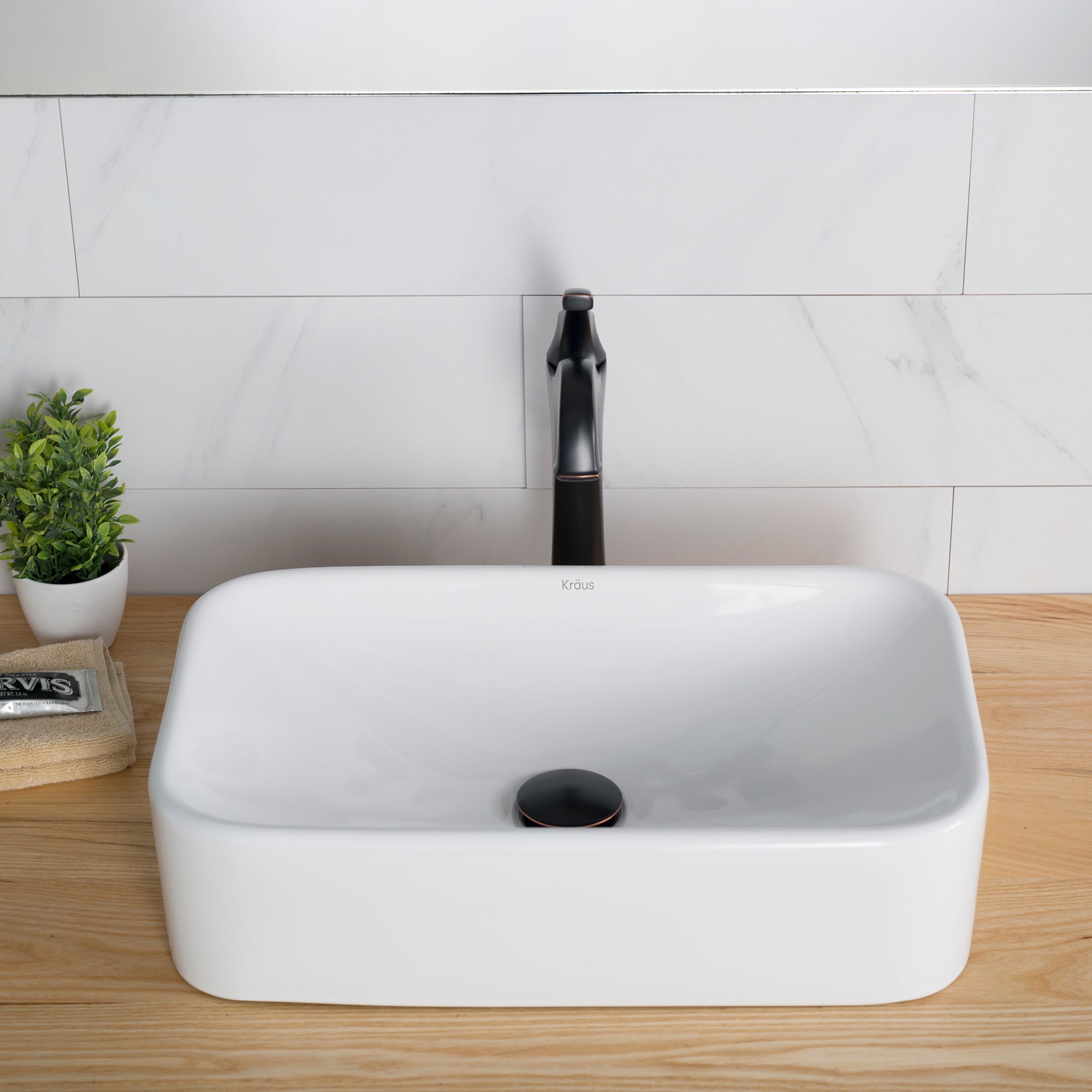 KRAUS Soft Rectangular Ceramic Vessel Bathroom Sink in White-Bathroom Sinks-DirectSinks