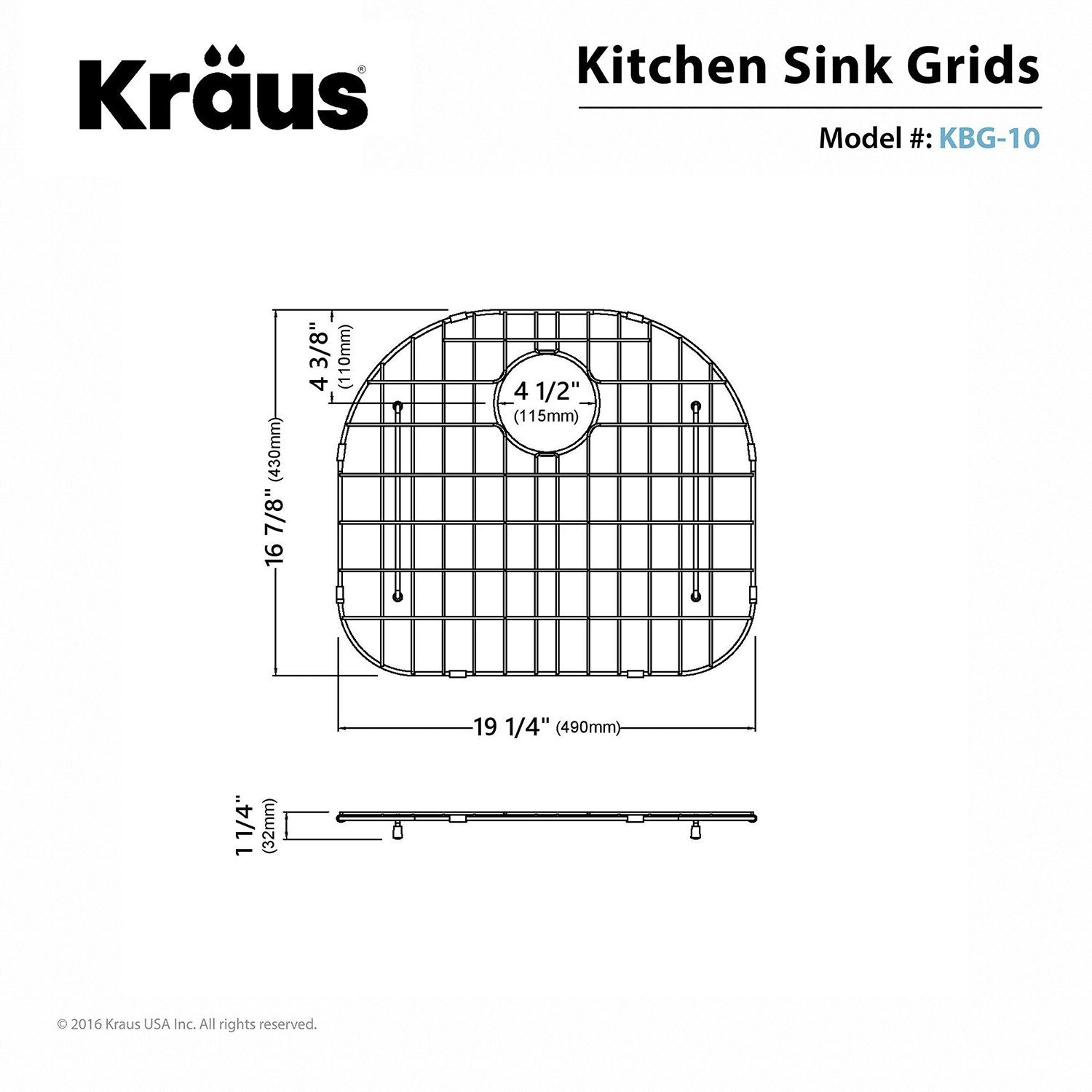 KRAUS Stainless Steel Bottom Grid with Protective Anti-Scratch Bumpers for KBU10 Kitchen Sink-Kitchen Accessories-DirectSinks