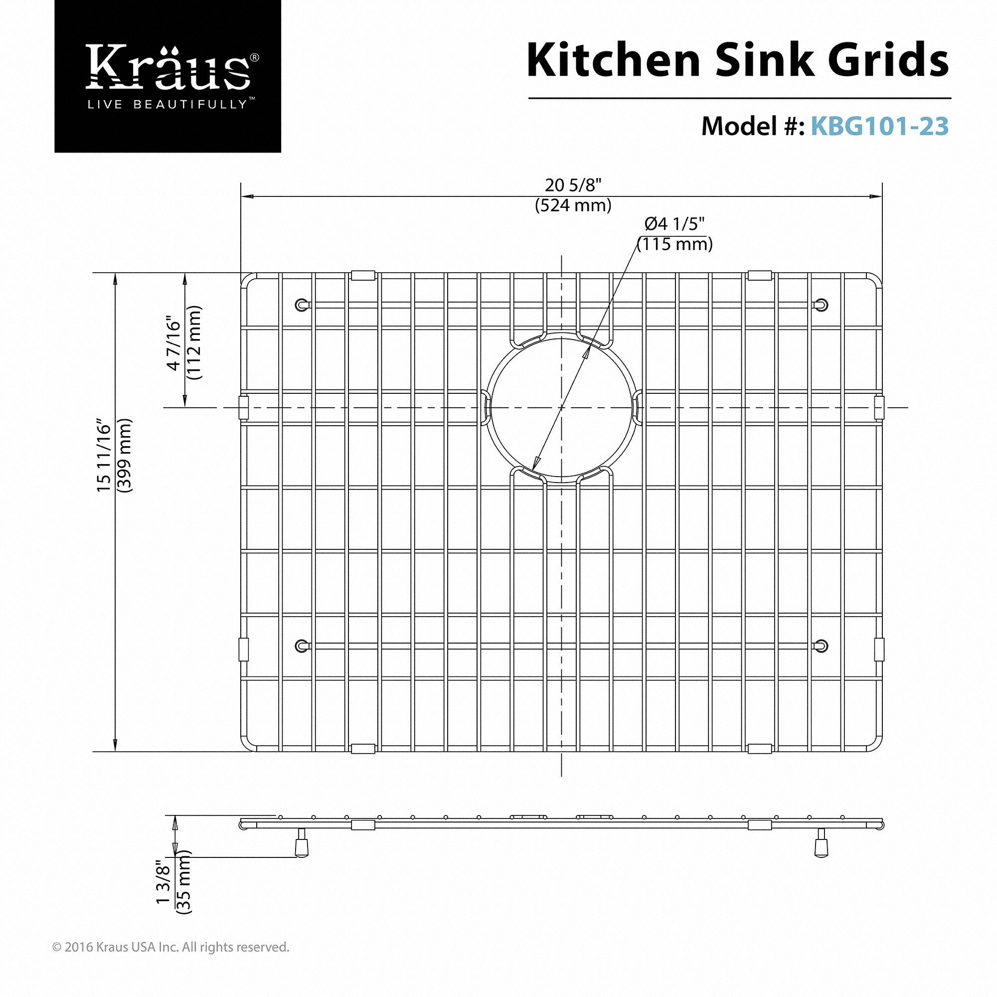 KRAUS Stainless Steel Bottom Grid with Protective Anti-Scratch Bumpers for KHU101-23 Kitchen Sink-Kitchen Accessories-KRAUS