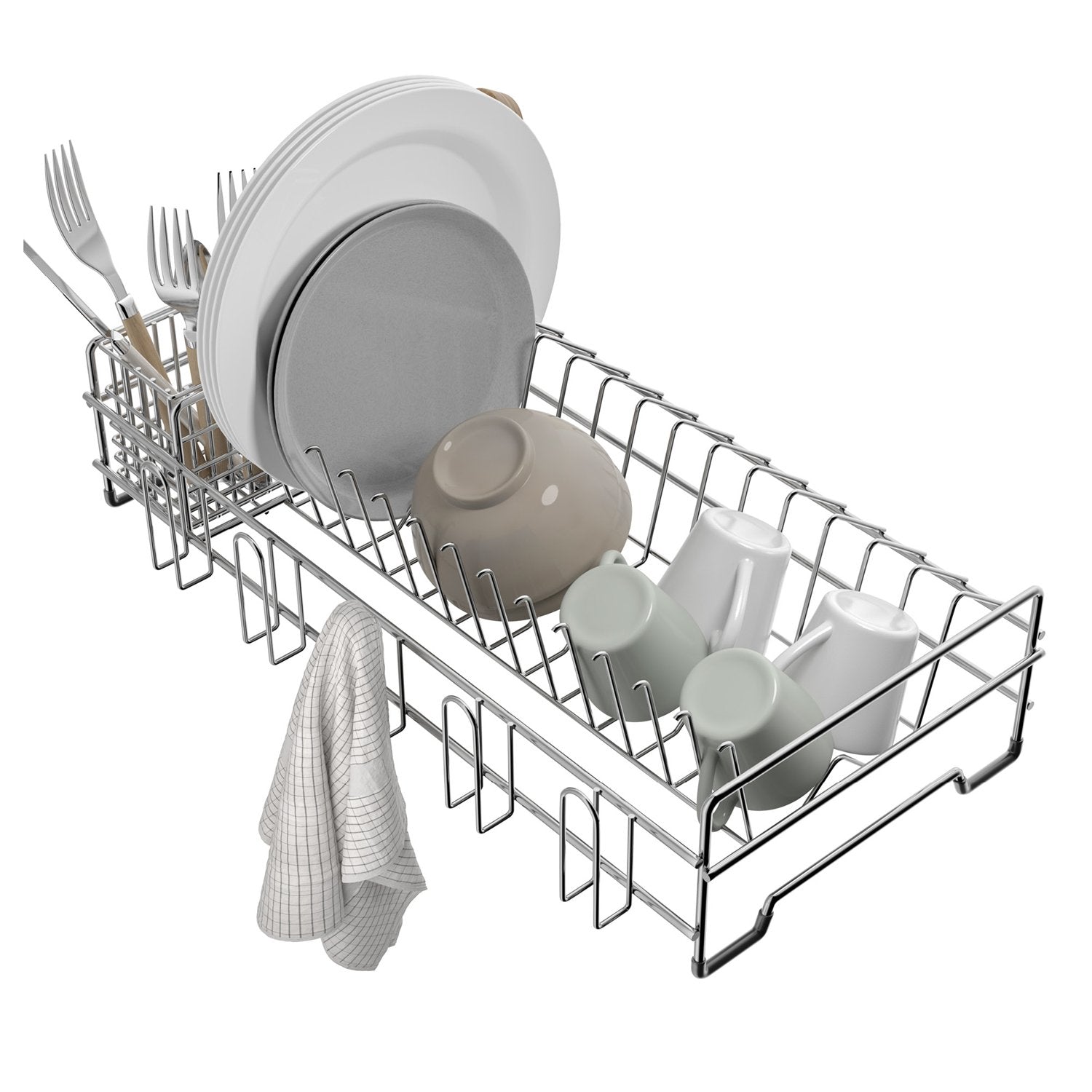 Space Saver Steel Dish Rack With Utensil Tray Matte Nickel