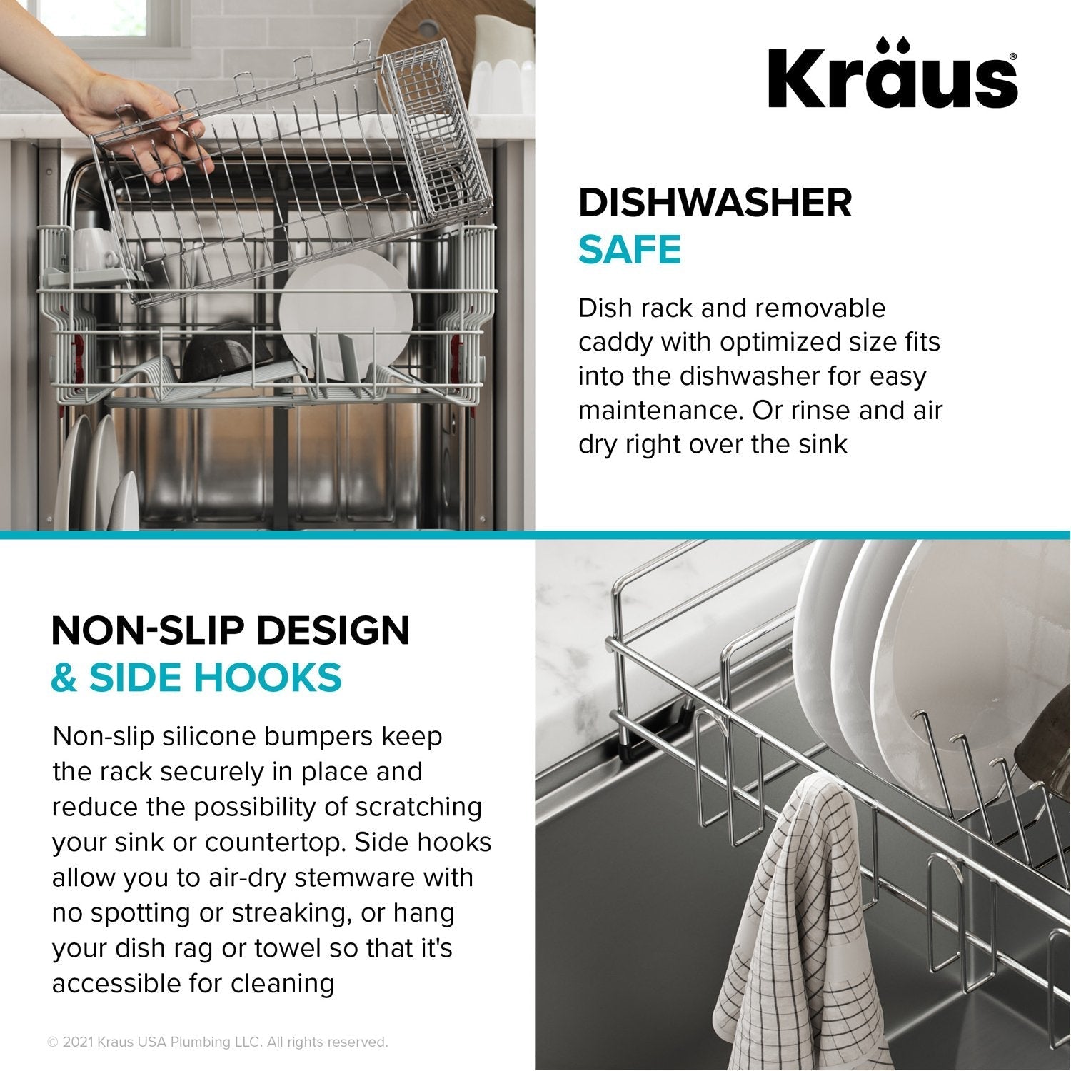 Kraus KCD-2 15.87 to 18.87 in. Multipurpose Stainless Steel Kitchen Sink Large Drying Rack - Sponge Holder, Sink Caddy with Towel Bar
