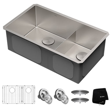 KRAUS Standart PRO 32-Inch 16 Gauge Undermount 60/40 Low Divider Double Bowl Stainless Steel Kitchen Sink-KRAUS-DirectSinks
