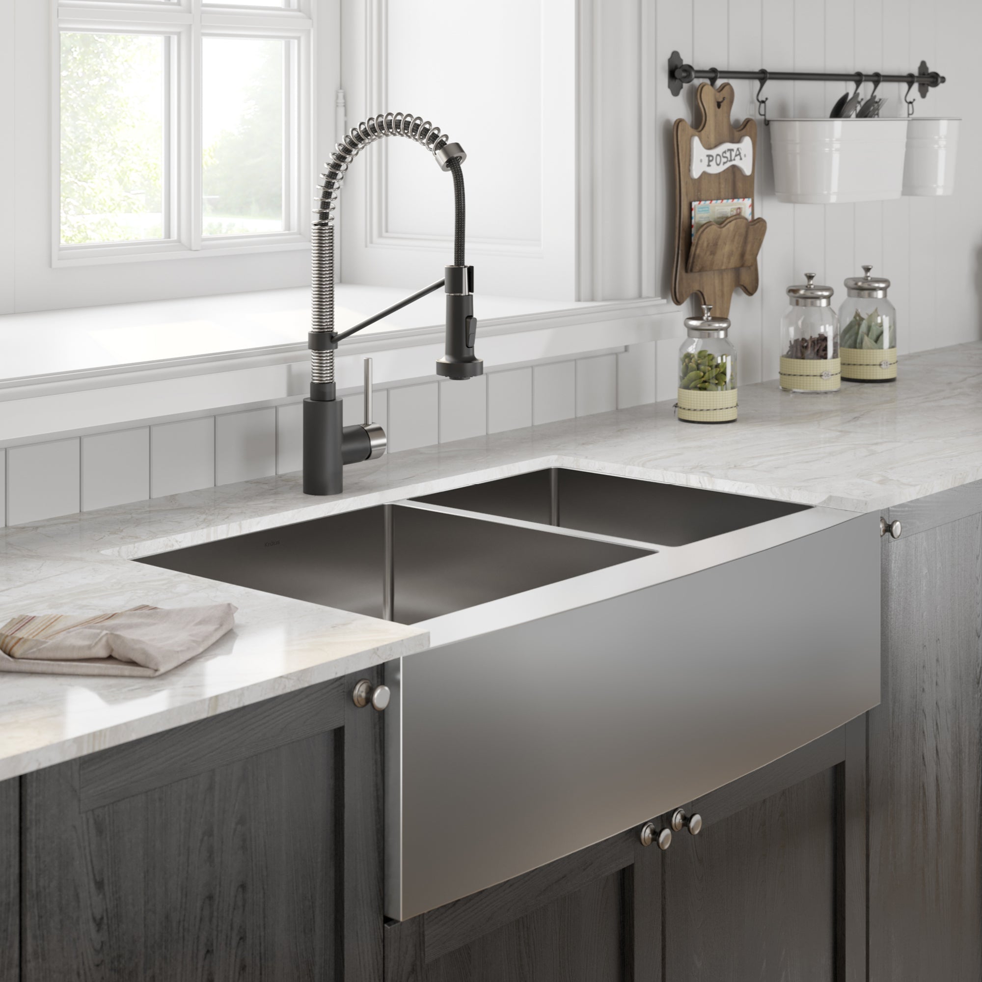 KRAUS Standart PRO 36" 16 Gauge 60/40 Double Bowl Stainless Steel Farmhouse Kitchen Sink-Kitchen Sinks-DirectSinks