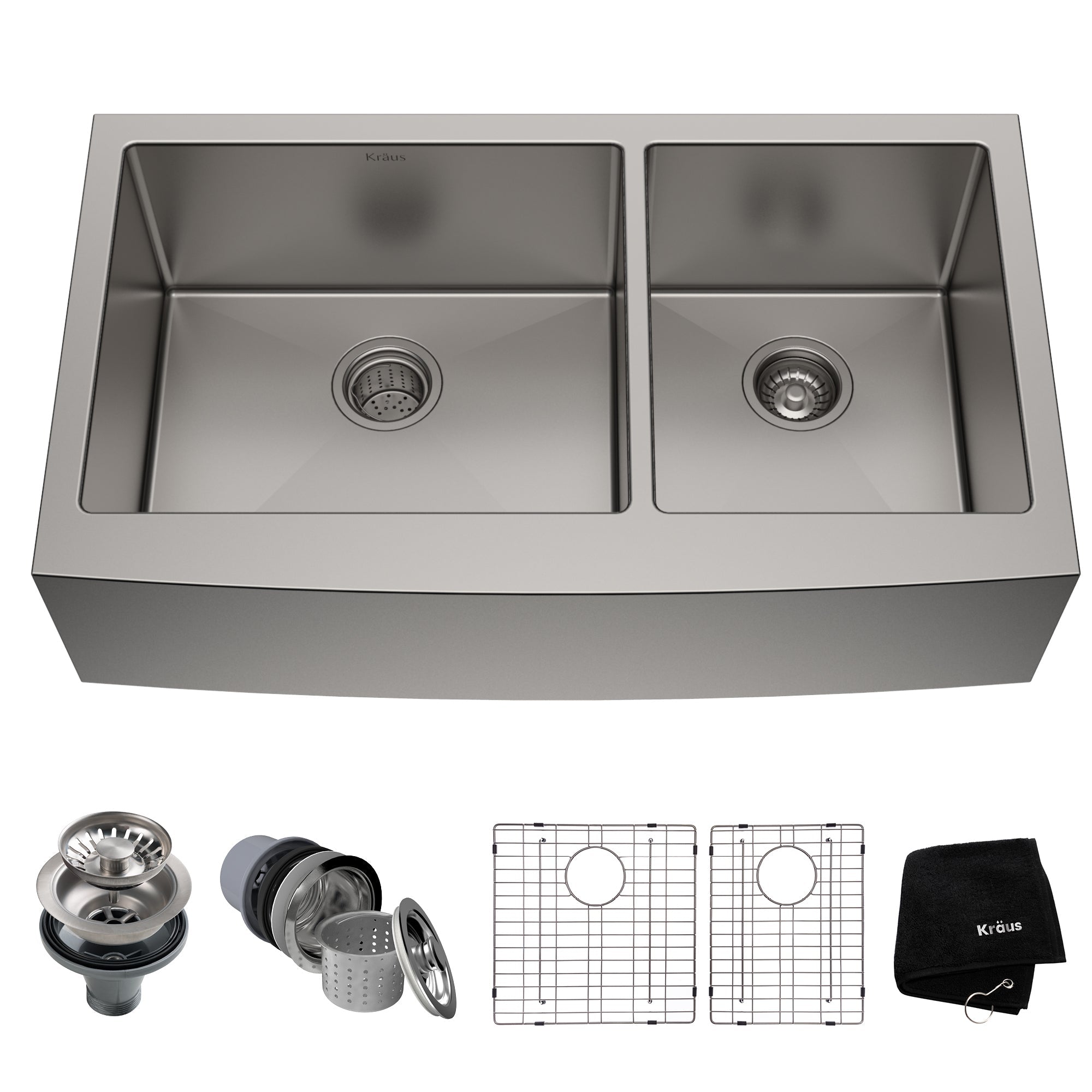 KRAUS Standart PRO 36" 16 Gauge 60/40 Double Bowl Stainless Steel Farmhouse Kitchen Sink-Kitchen Sinks-DirectSinks