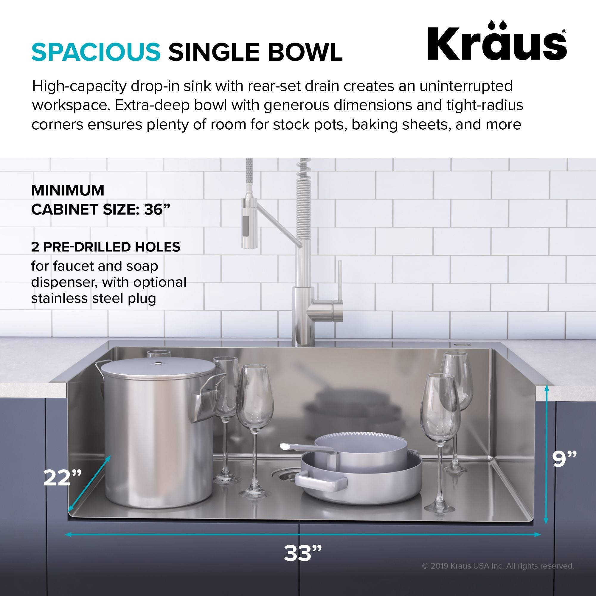 KRAUS Stark™ 33-inch Dual Mount Kitchen Sink and Pull-Down Commercial Kitchen Faucet Combo in Stainless Steel Finish-Kitchen Sink & Faucet Combos-KRAUS