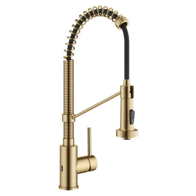 KRAUS Touchless Pull-Down Single Handle 18-Inch Kitchen Faucet in Brushed Brass-Kitchen Faucets-DirectSinks