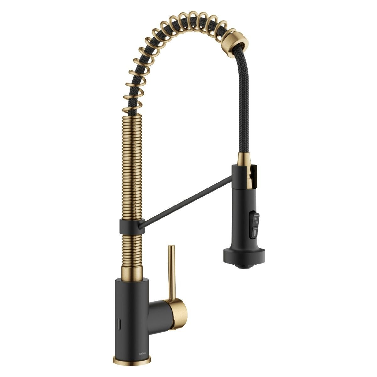 KRAUS Touchless Pull-Down Single Handle 18-Inch Kitchen Faucet in Brushed Brass & Matte Black-Kitchen Faucets-DirectSinks