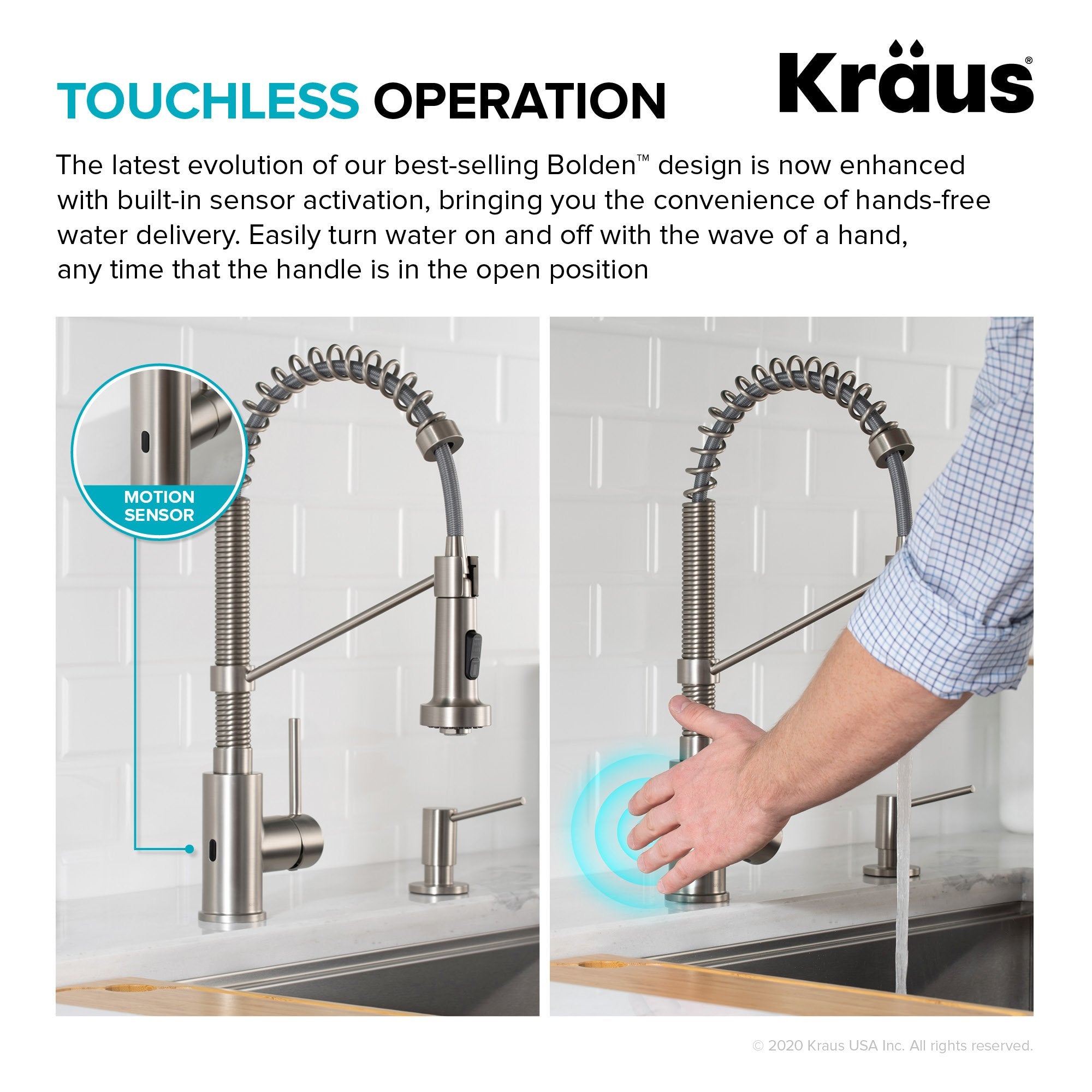 KRAUS Touchless On/Off Pull-Down Single Handle 18-Inch Kitchen Faucet in Spot Free Stainless Steel-Kitchen Faucets-KRAUS