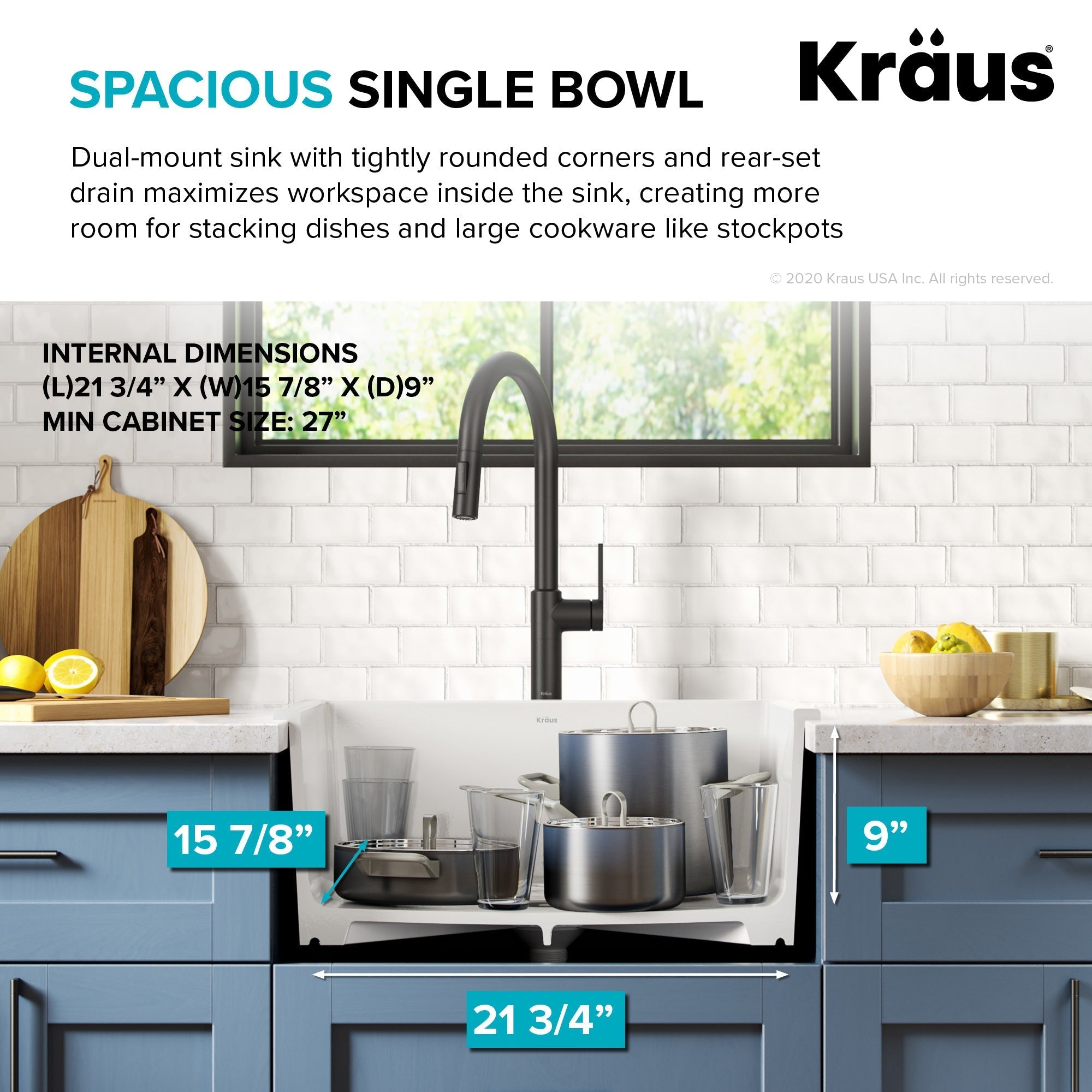 KRAUS Turino 24" Drop-In or Undermount Fireclay Kitchen Sink with Thick Mounting Deck in Gloss White-Kitchen Sinks-DirectSinks