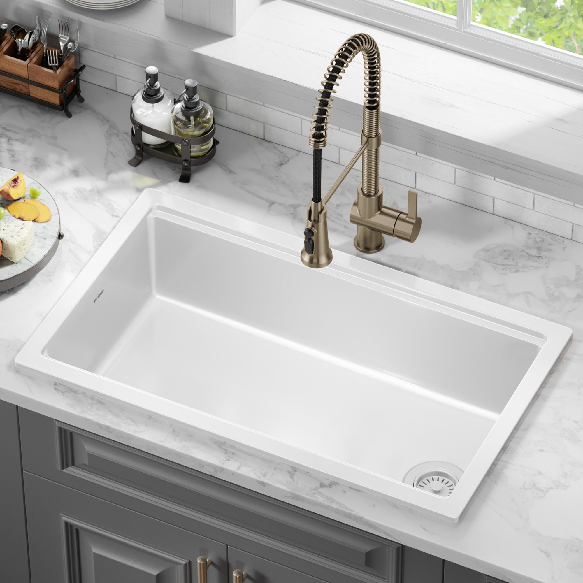 KRAUS White 33" Fireclay Workstation Kitchen Sink — DirectSinks