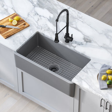 KRAUS Turino 33" Reversible Apron Front Fireclay Kitchen Sink in Matte Grey-Kitchen Sinks-DirectSinks