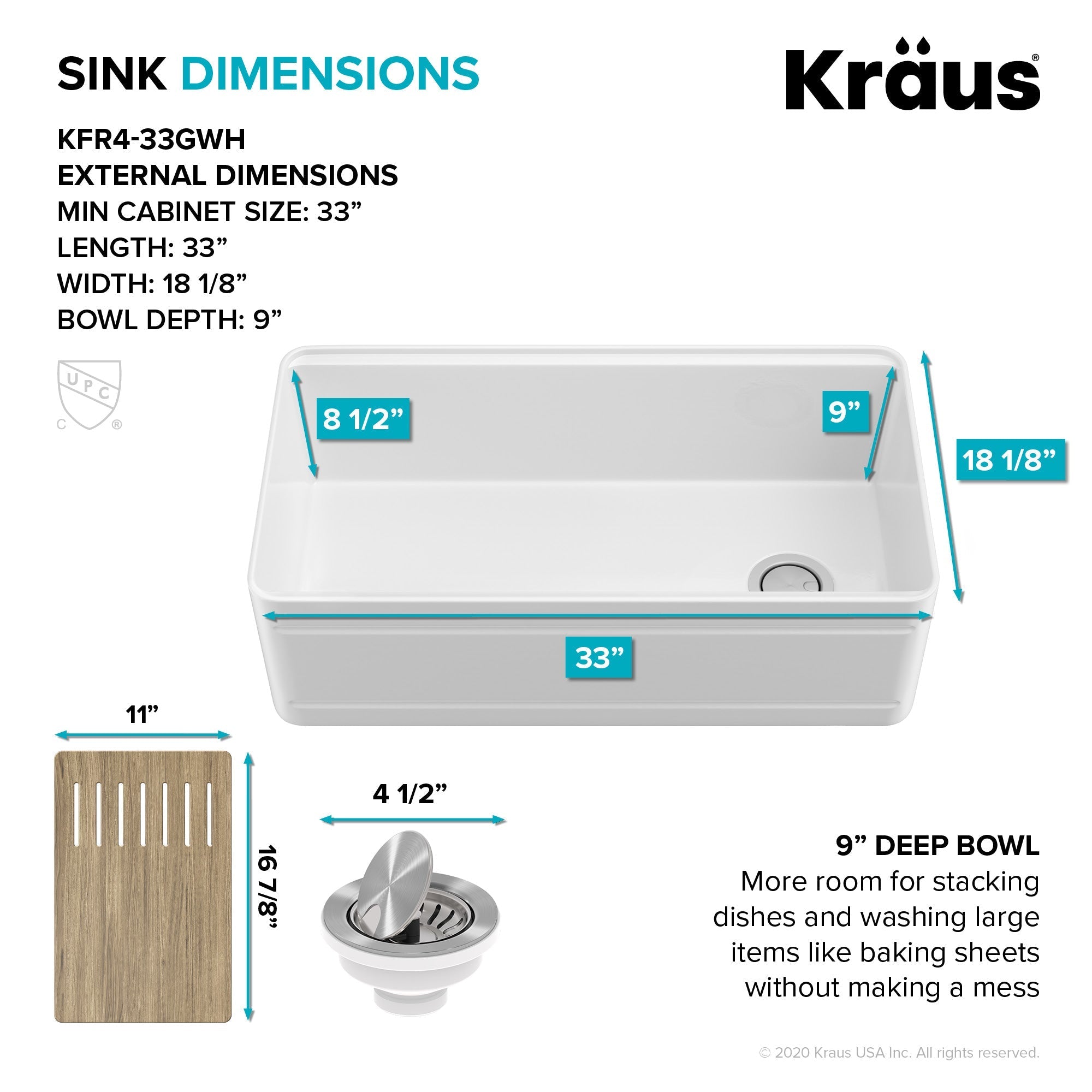 KRAUS Turino Workstation 33" Reversible Apron Front Fireclay Kitchen Sink with Accessories in Gloss White-Kitchen Sinks-DirectSinks