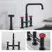KRAUS Urbix Bridge Kitchen Faucet with Side Sprayer in Matte Black/Red KPF-3125MBRD | DirectSinks