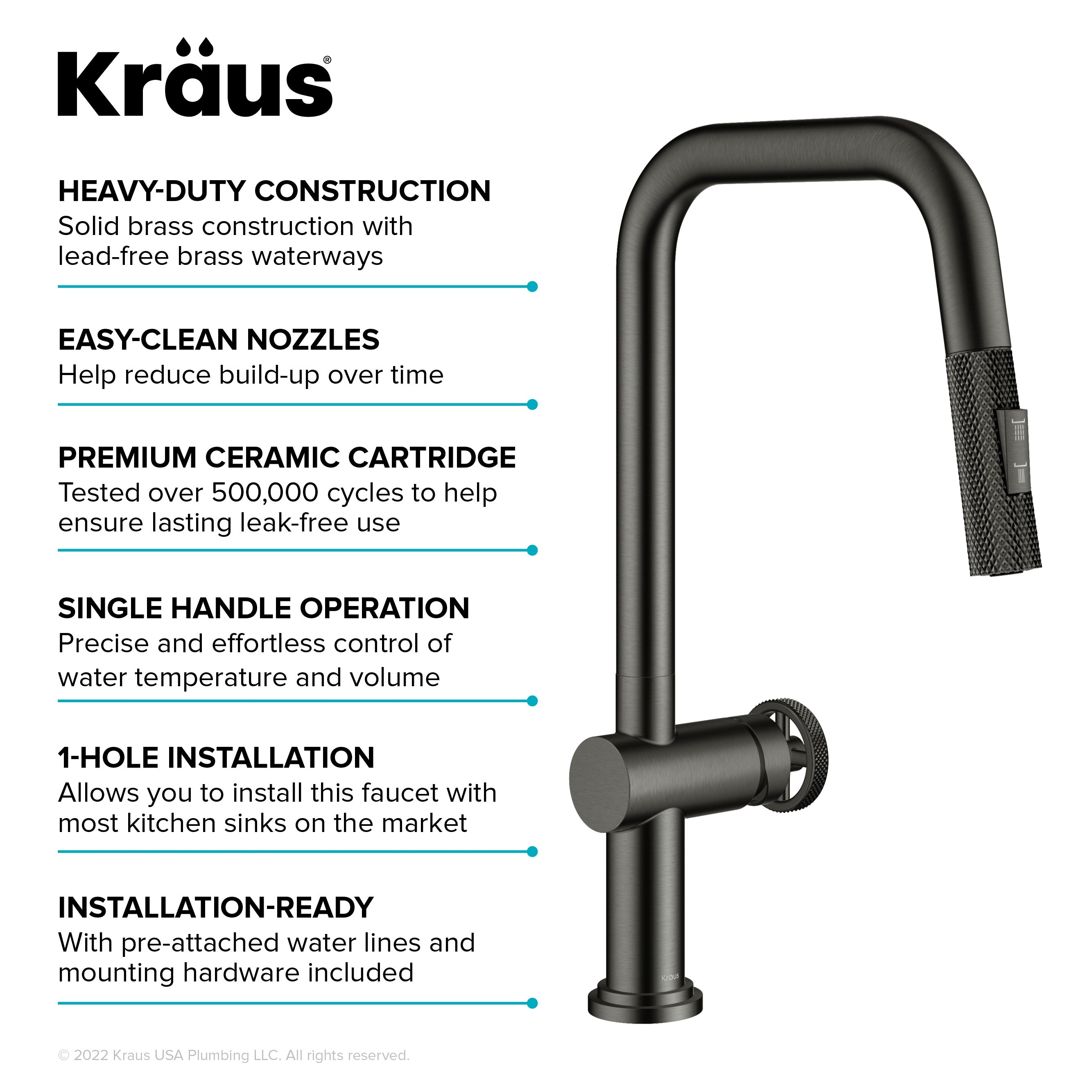 KRAUS Urbix Industrial Pull-Down Single Handle Kitchen Faucet in Black Stainless-Kitchen Faucets-DirectSinks