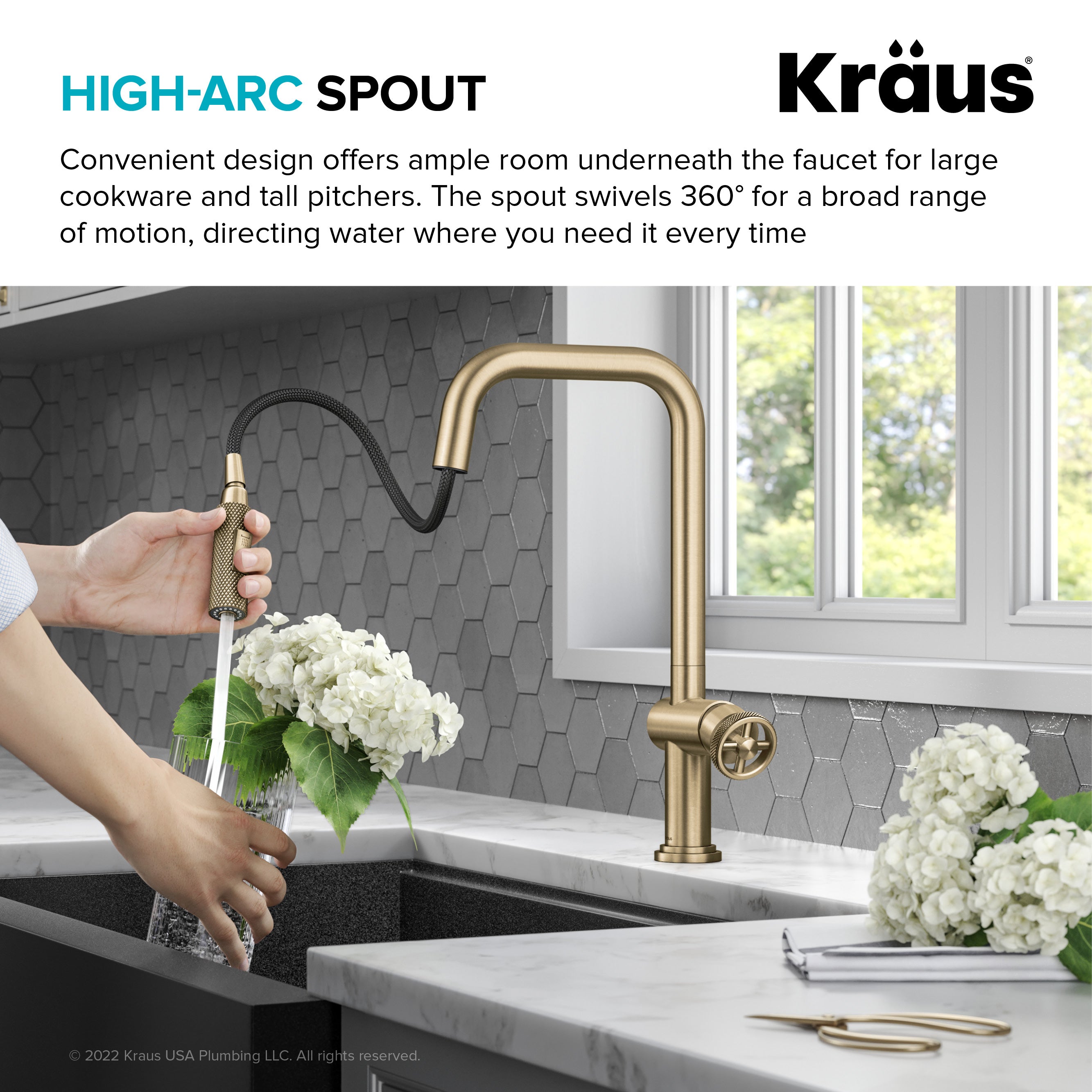 Brushed Brass Kraus Single Handle Pull Down Kitchen Faucet — DirectSinks