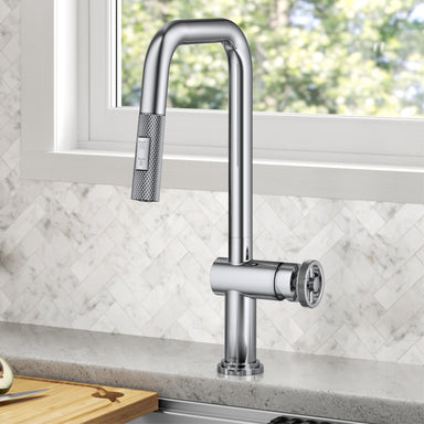 KRAUS Urbix Industrial Pull-Down Single Handle Kitchen Faucet in Chrome-Kitchen Faucets-DirectSinks