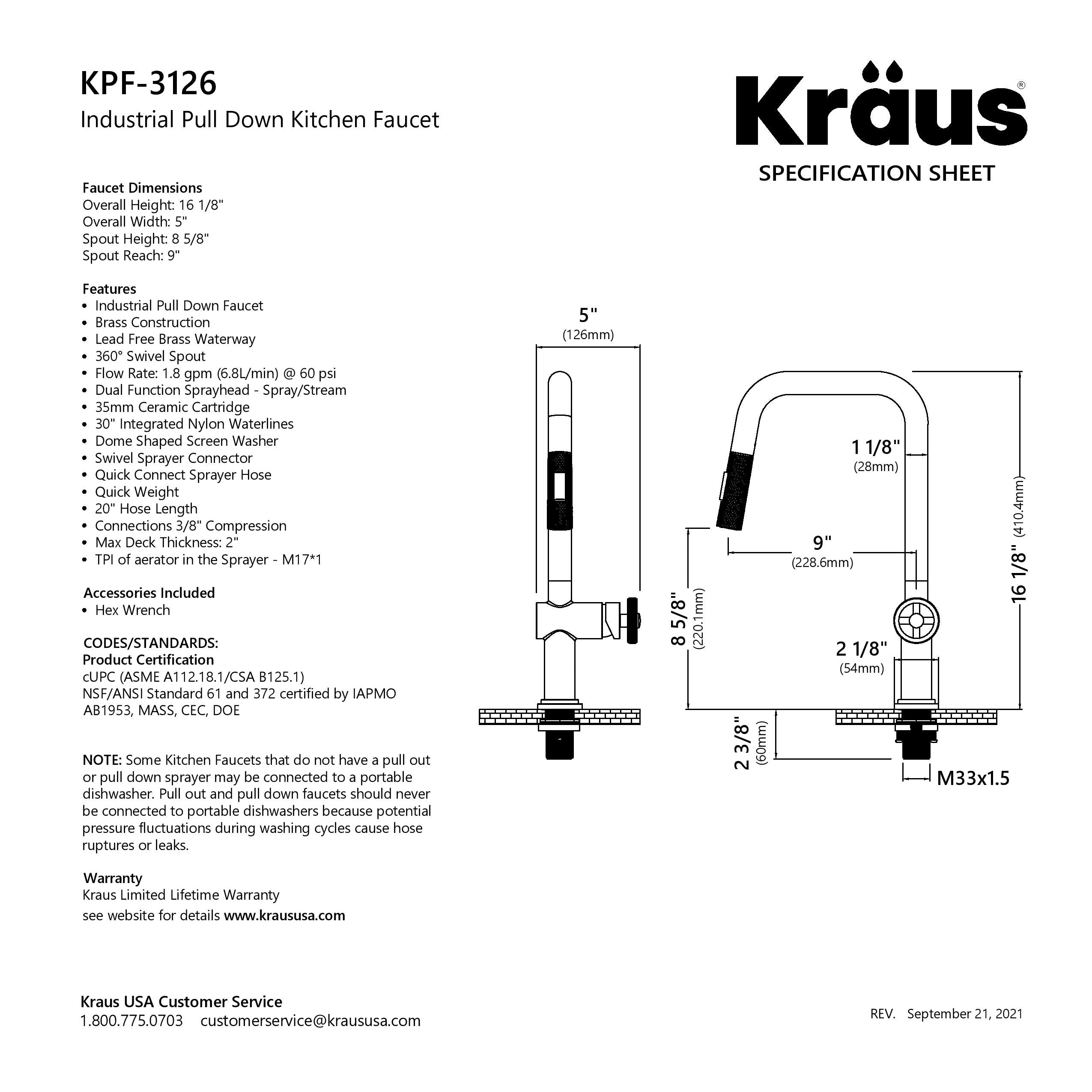 KRAUS Urbix Industrial Pull-Down Single Handle Kitchen Faucet in Matte Black-Kitchen Faucets-DirectSinks
