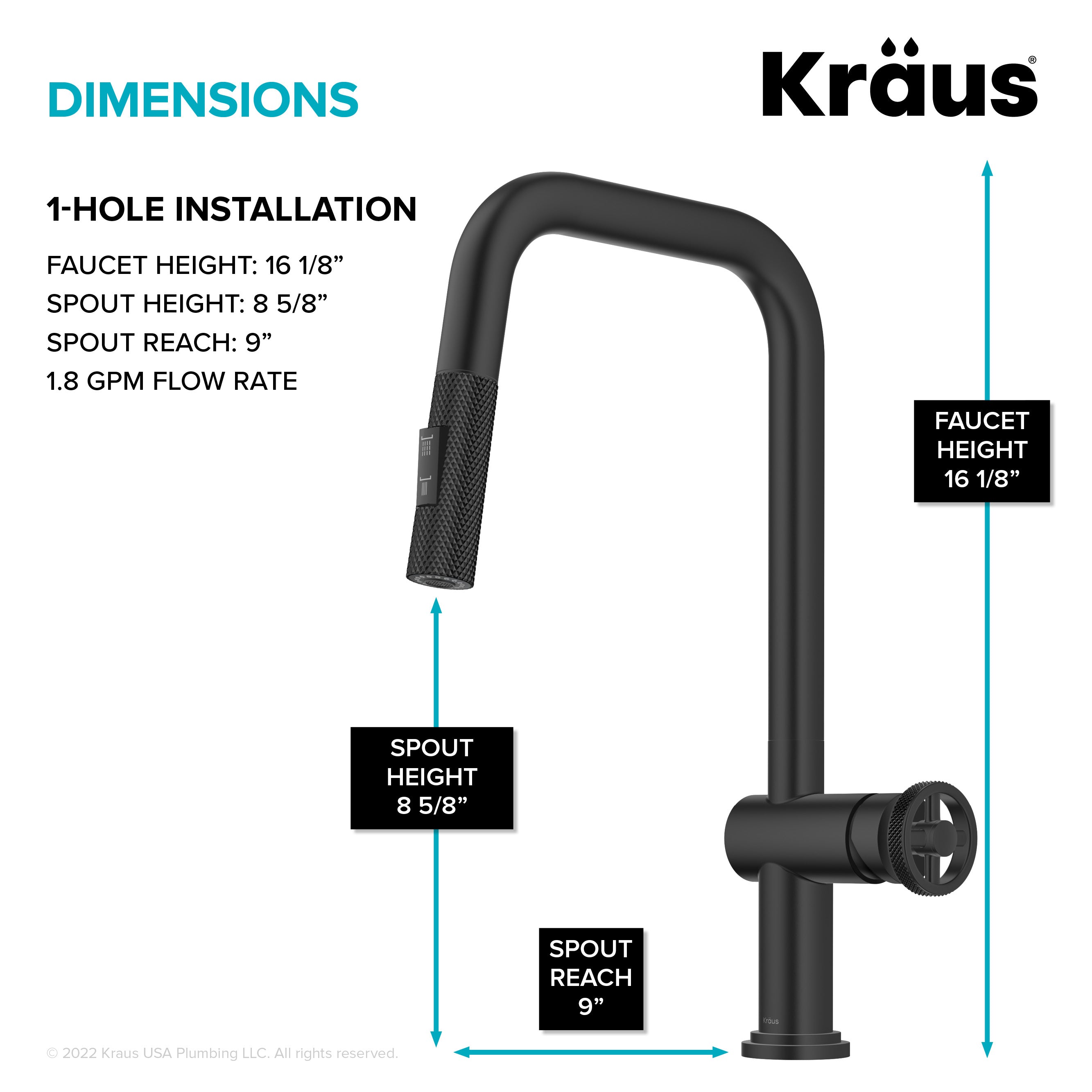KRAUS Urbix Industrial Pull-Down Single Handle Kitchen Faucet in Matte Black-Kitchen Faucets-DirectSinks