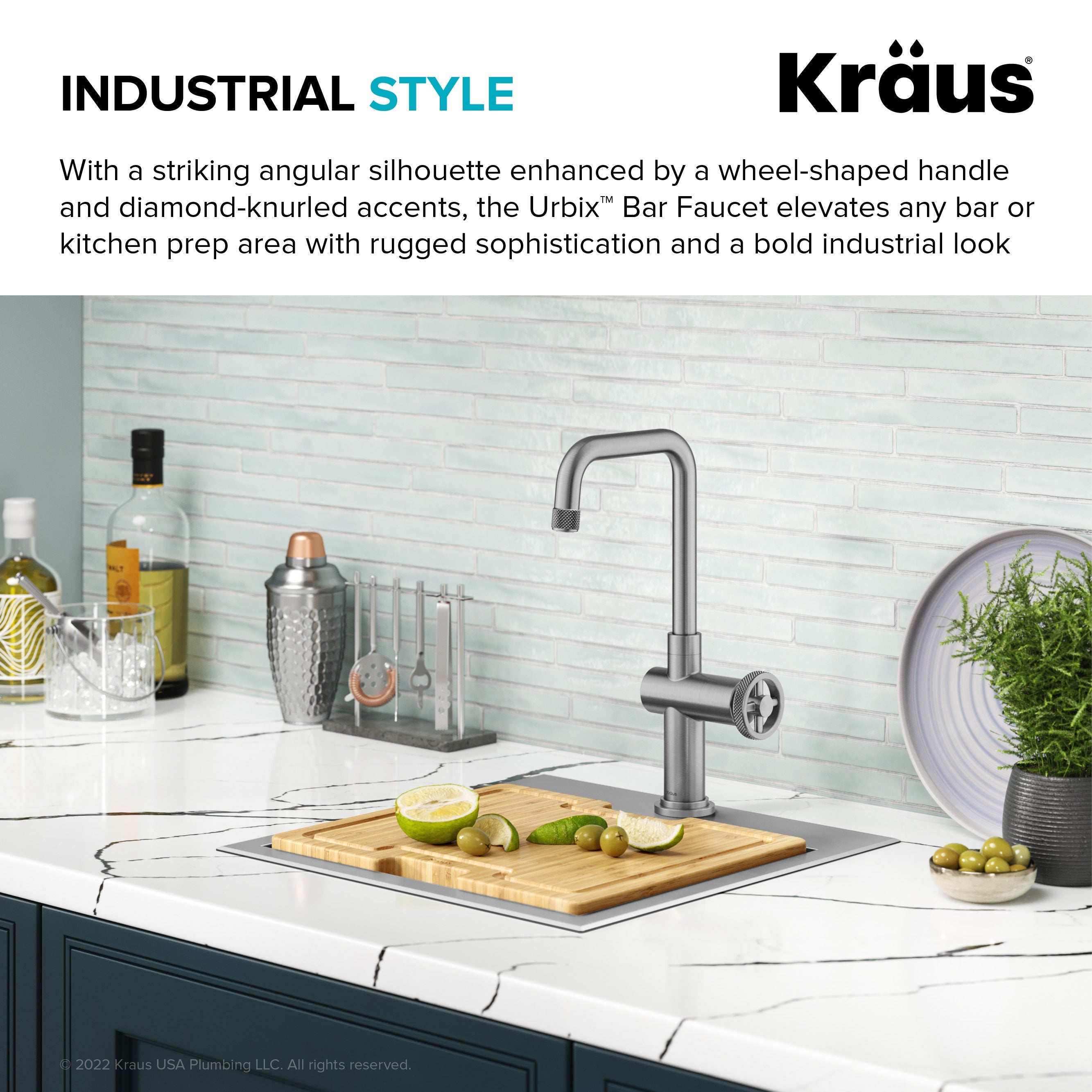 KRAUS Urbix Industrial Single Handle Kitchen Bar Faucet in Stainless-Kitchen Faucets-DirectSinks