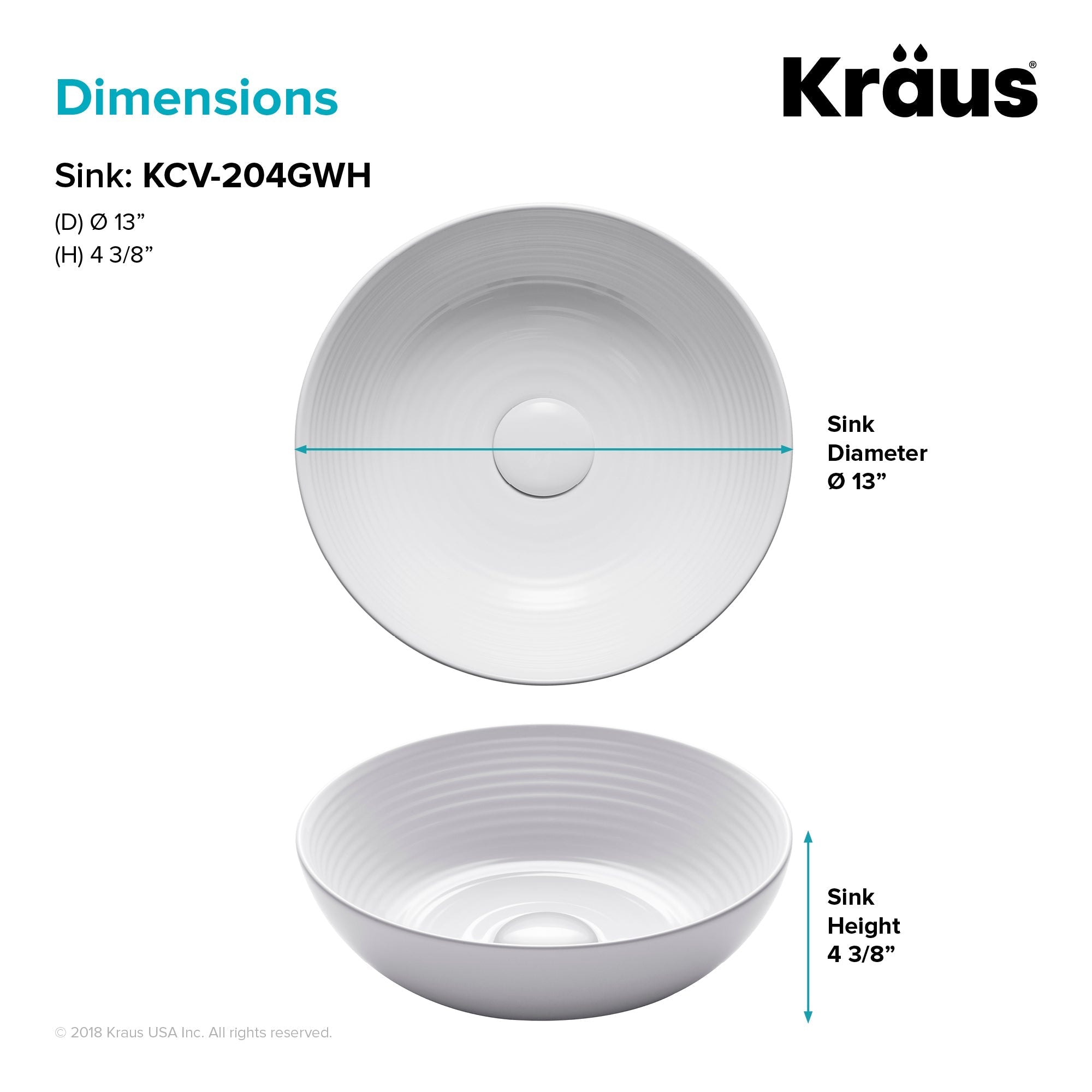 KRAUS Viva 13 Inch Round White Porcelain Ceramic Vessel Bathroom Sink-Bathroom Sinks-DirectSinks