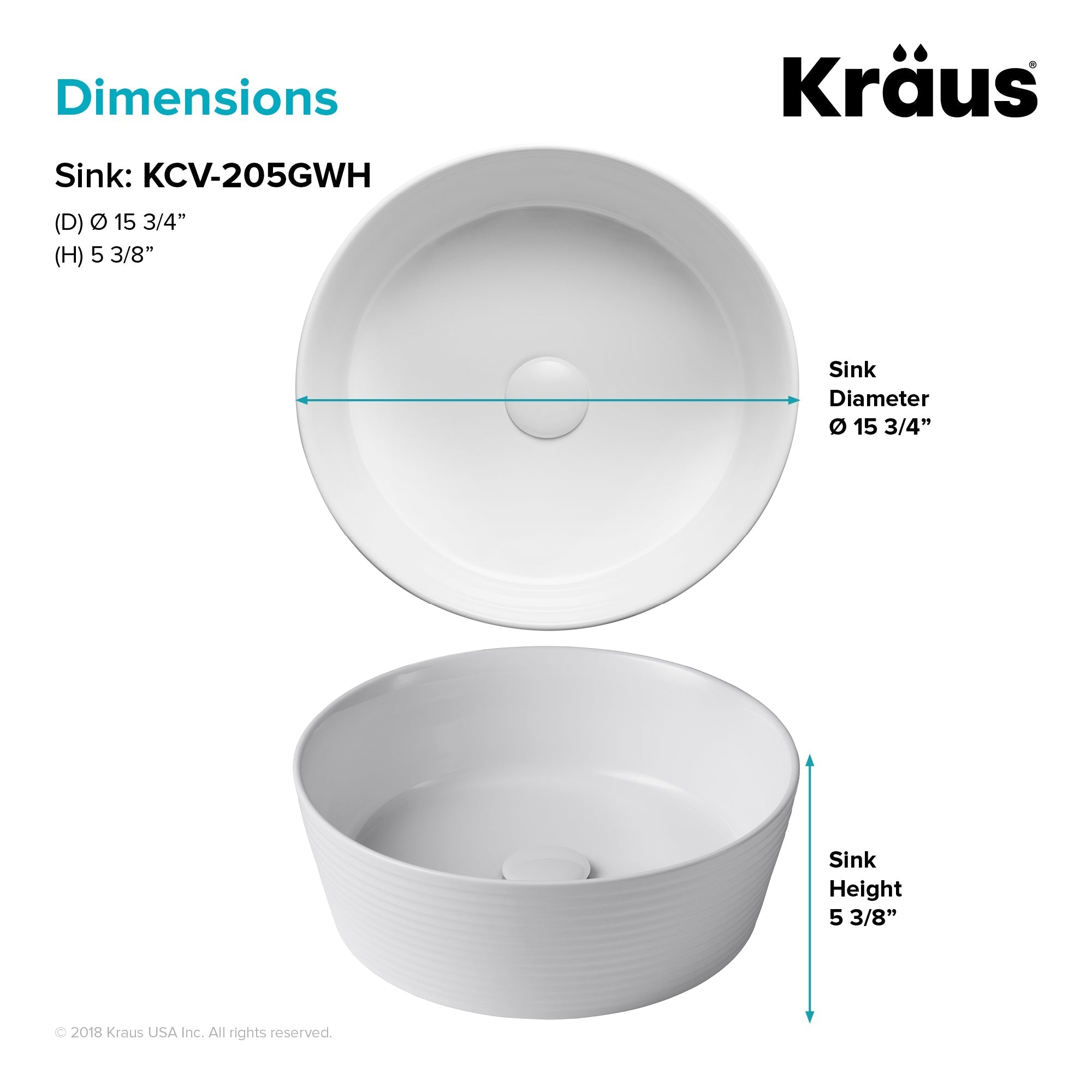 KRAUS Viva 15.75 Inch Round Porcelain Ceramic Vessel Bathroom Sink-Bathroom Sinks-DirectSinks