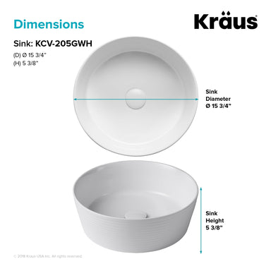 KRAUS Viva 15.75 Inch Round Porcelain Ceramic Vessel Bathroom Sink-Bathroom Sinks-DirectSinks
