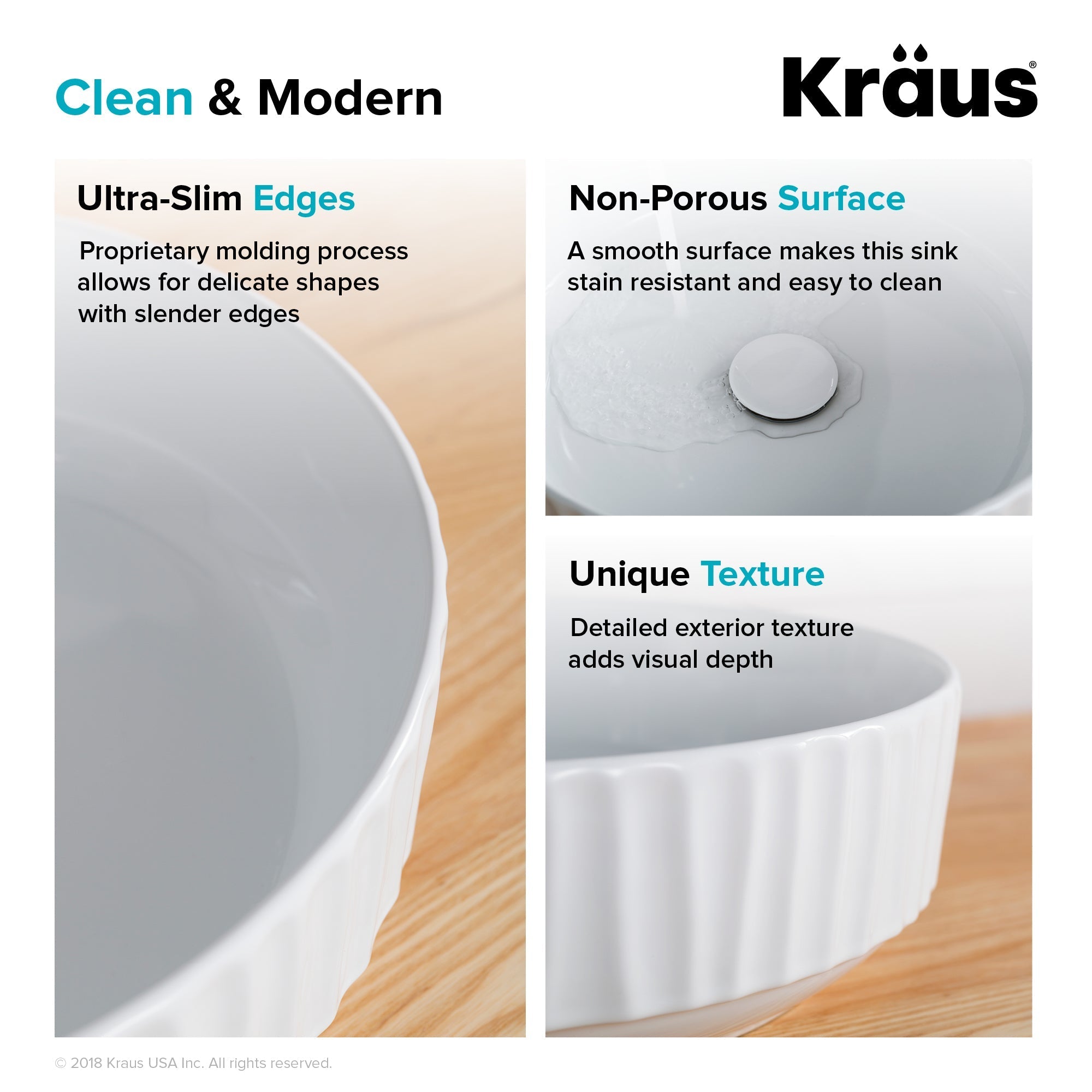 KRAUS Viva 15.75 Inch Round White Porcelain Ceramic Vessel Bathroom Sink-Bathroom Sinks-DirectSinks