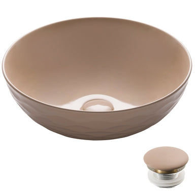 KRAUS Viva„¢ Round Beige Porcelain Ceramic Vessel Bathroom Sink with Pop-Up Drain, 16 1/2D x 5 1/2H-Bathroom Sinks-KRAUS Fast Shipping