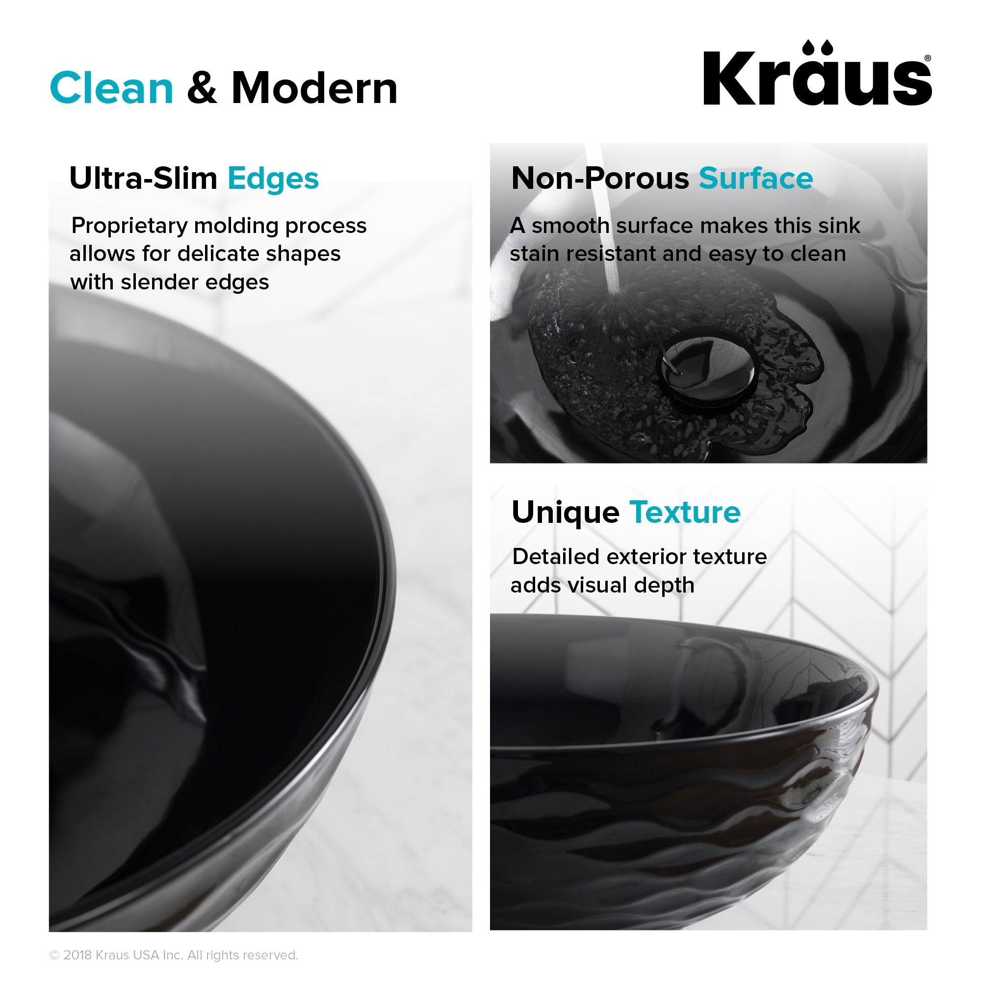 KRAUS Viva Round Black Porcelain Ceramic Vessel Bathroom Sink with Pop-Up Drain-Bathroom Sinks-DirectSinks