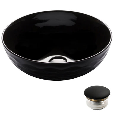 KRAUS Viva„¢ Round Black Porcelain Ceramic Vessel Bathroom Sink with Pop-Up Drain, 16 1/2D x 5 1/2H-Bathroom Sinks-KRAUS Fast Shipping