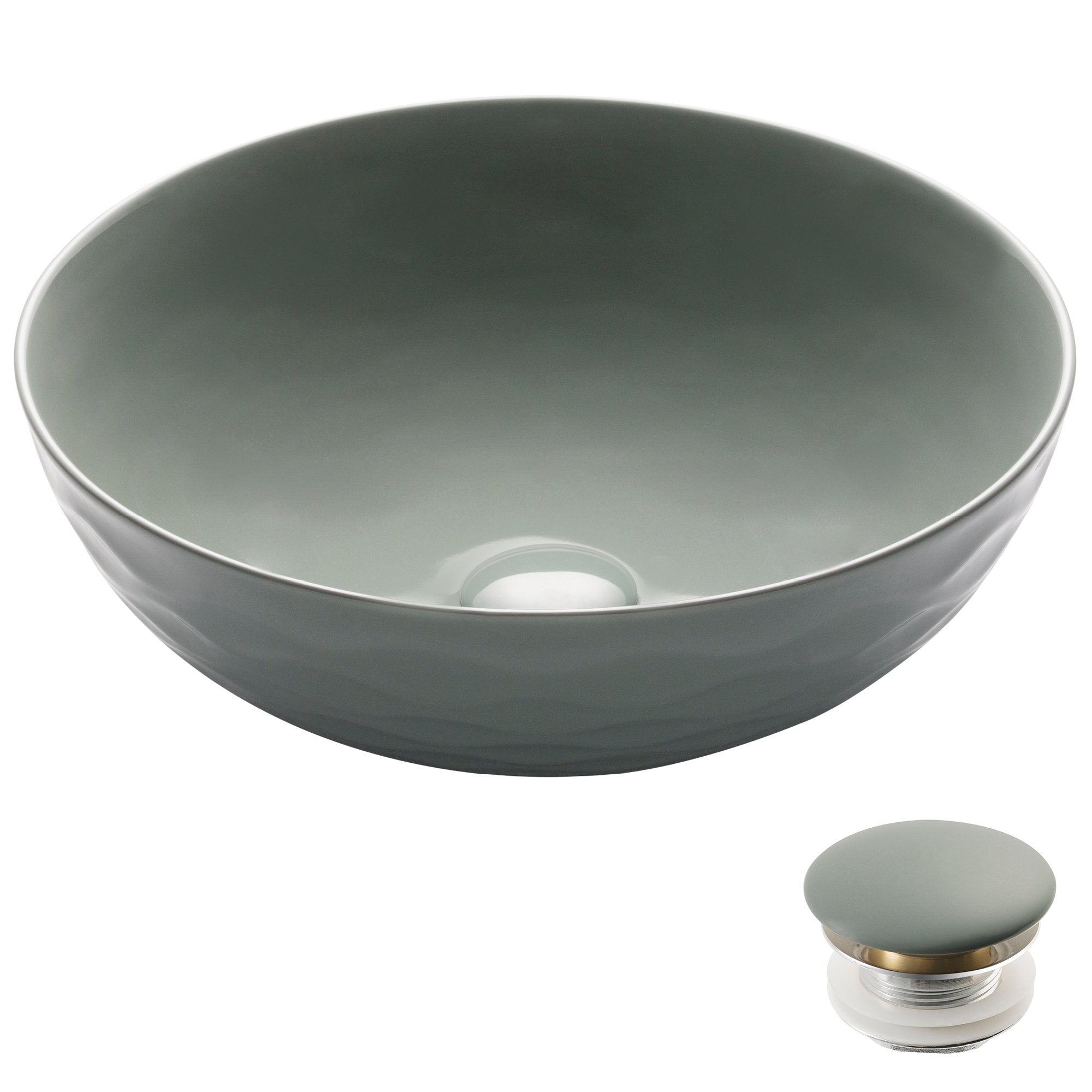 KRAUS Viva„¢ Round Gray Porcelain Ceramic Vessel Bathroom Sink with Pop-Up Drain, 16 1/2D x 5 1/2H-Bathroom Sinks-KRAUS Fast Shipping
