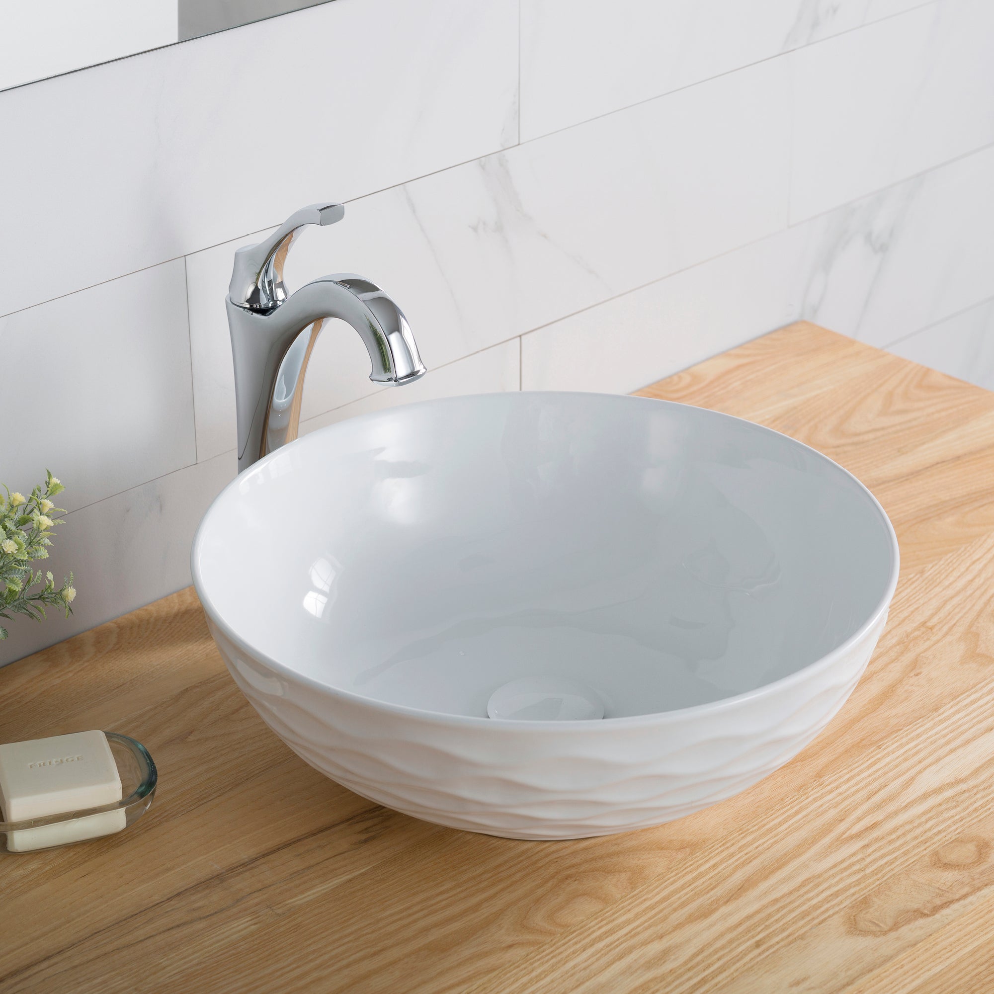 KRAUS Viva Round White Porcelain Ceramic Vessel Bathroom Sink with Drain-Bathroom Sinks-DirectSinks