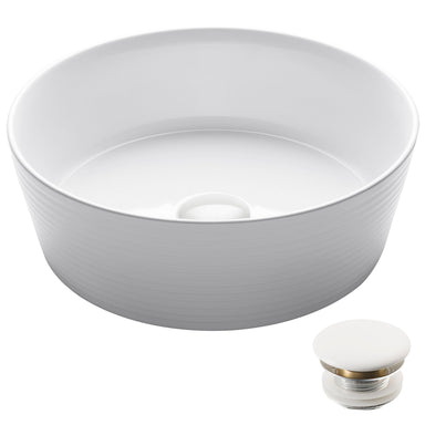 KRAUS Viva„¢ Round White Porcelain Ceramic Vessel Bathroom Sink with Pop-Up Drain, 15 3/4D x 5 3/8H-Bathroom Sinks-KRAUS Fast Shipping