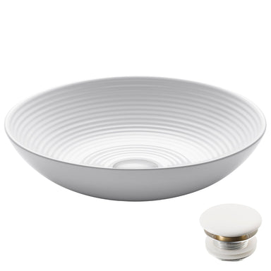 KRAUS Viva„¢ Round White Porcelain Ceramic Vessel Bathroom Sink with Pop-Up Drain, 16 1/2D x 4 3/8H-Bathroom Sinks-KRAUS Fast Shipping