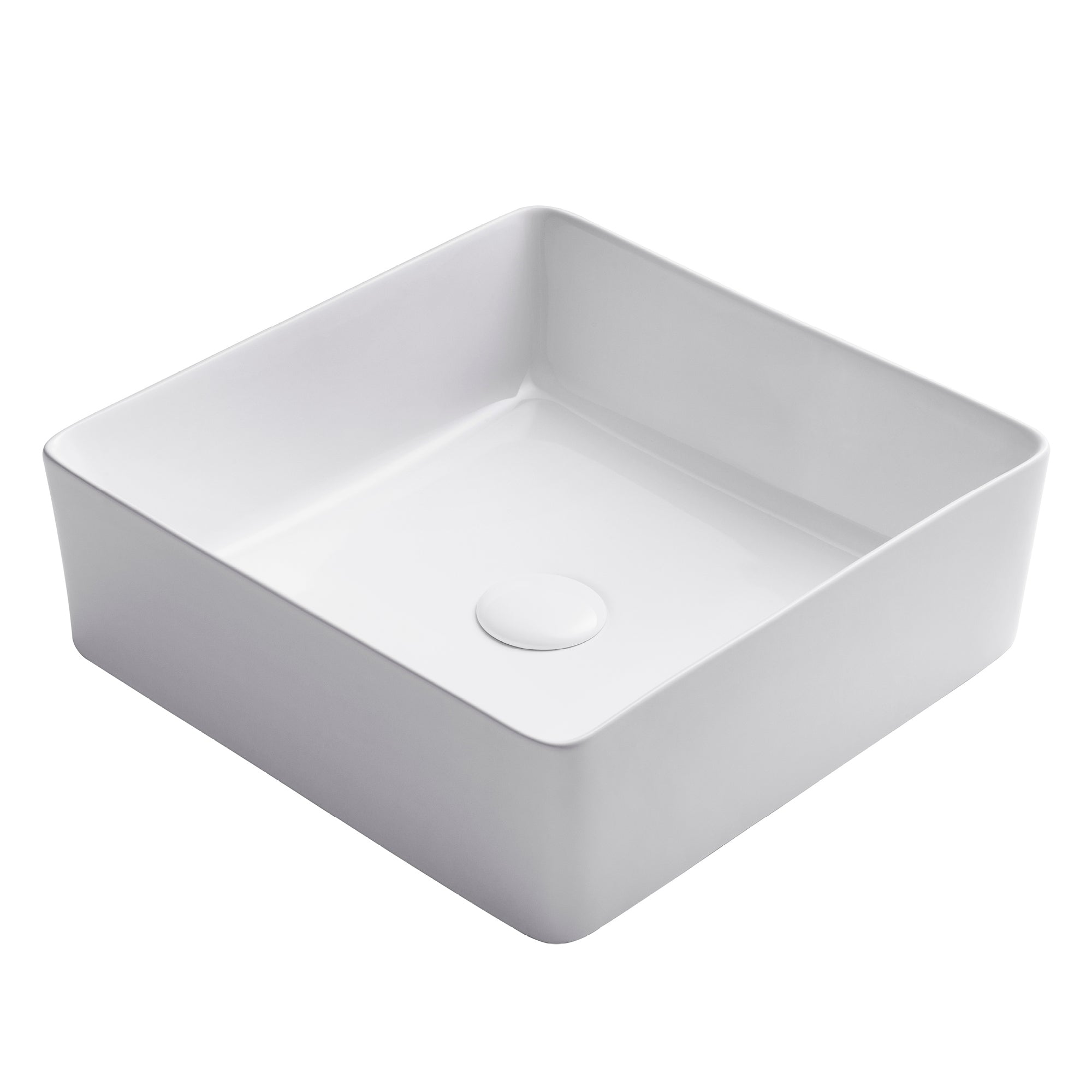 KRAUS Viva Square White Porcelain Ceramic Vessel Bathroom Sink-Bathroom Sinks-DirectSinks