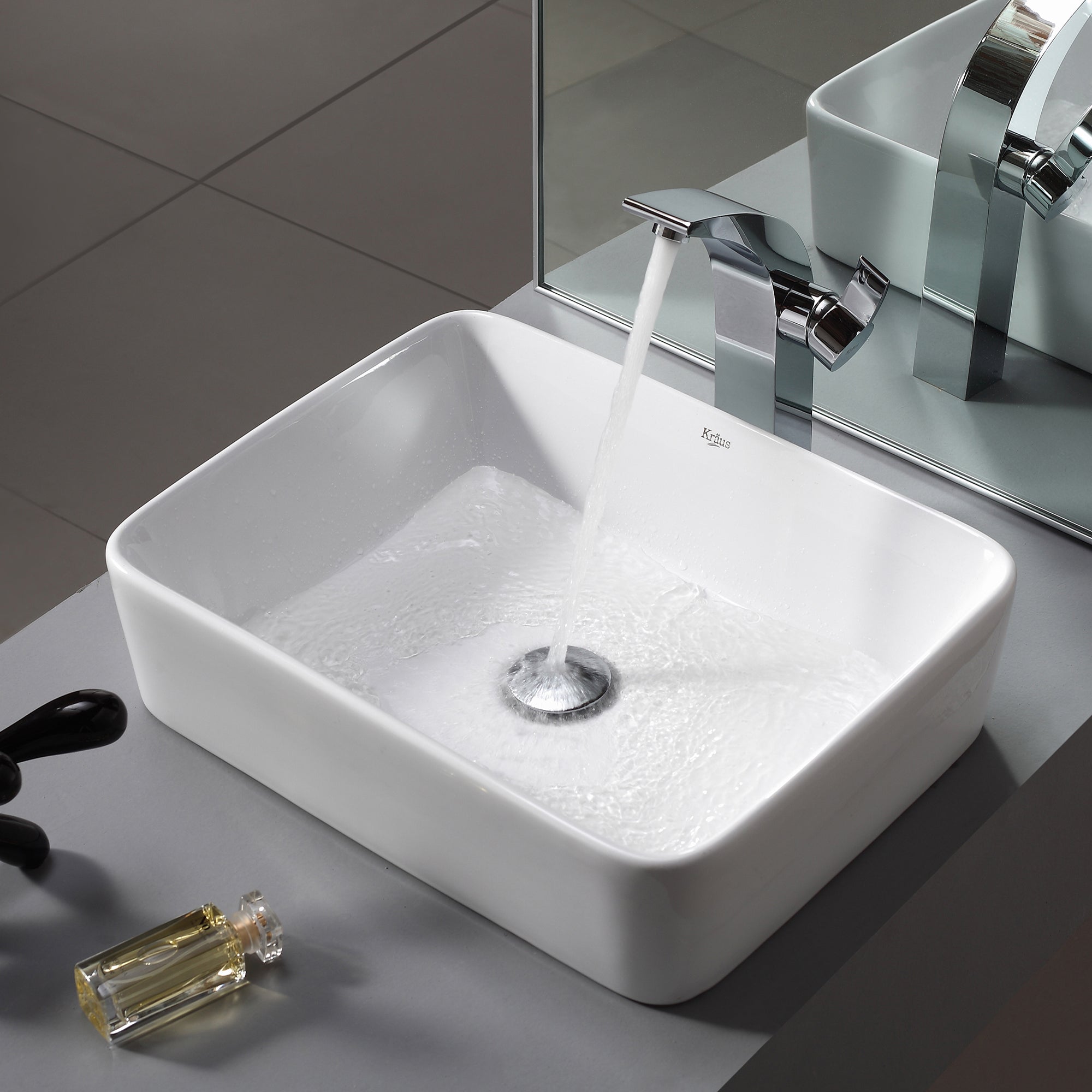 KRAUS White Rectangular Ceramic Bathroom Sink with Pop Up Drain-Bathroom Sinks-DirectSinks