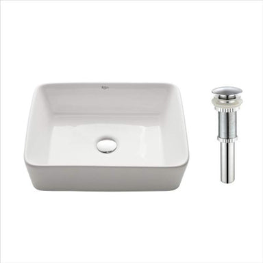 Kraus White Rectangular Ceramic Bathroom Sink with Pop Up Drain-KRAUS-DirectSinks