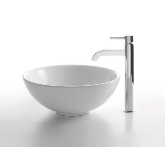 Kraus White Round Ceramic Sink and Ramus Faucet-KRAUS-DirectSinks