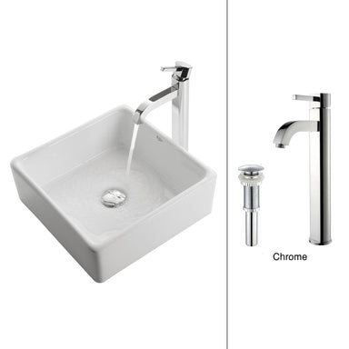 Kraus White Square Ceramic Sink and Ramus Faucet-Bathroom Sinks & Faucet Combos-DirectSinks