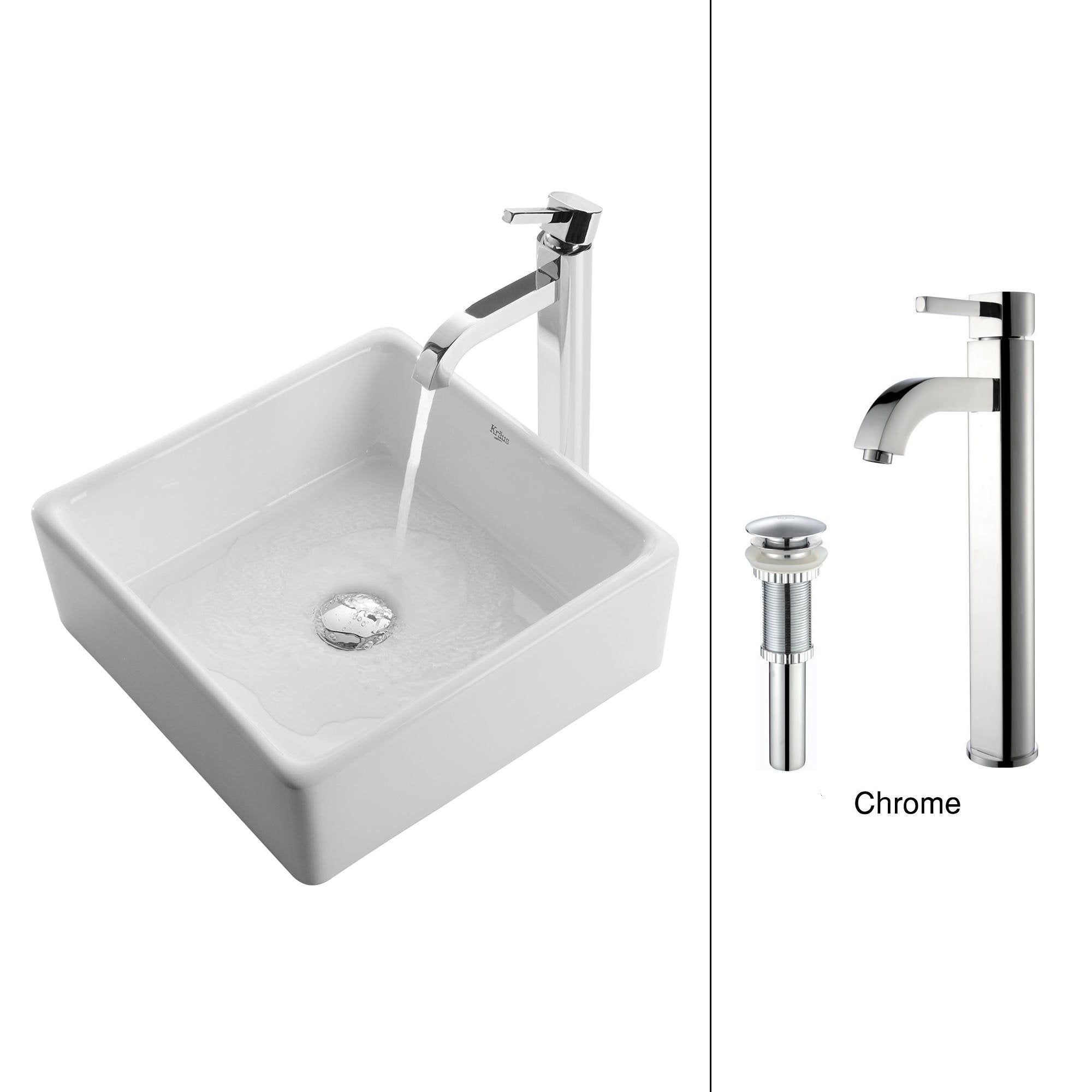 Kraus White Square Ceramic Sink and Ramus Faucet-DirectSinks