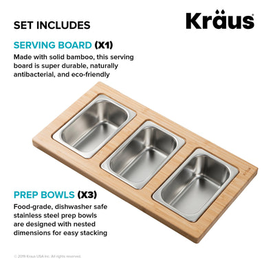 KRAUS Workstation Kitchen Sink Serving Board Set with Three Rectangular Bowls-Kitchen Accessories-KRAUS
